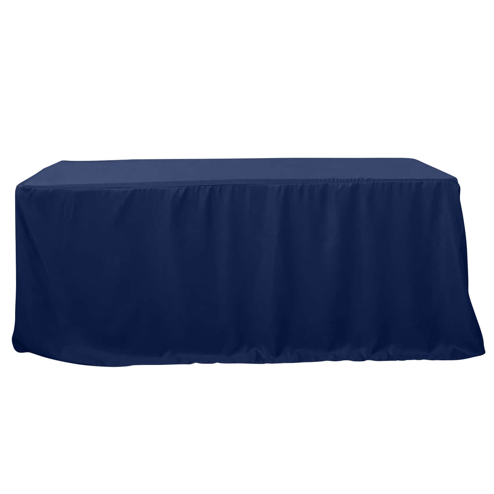 Navy Blue Durable Polyester Fitted Tablecloth for 8FT Rectangle Tables - Easy to Maintain