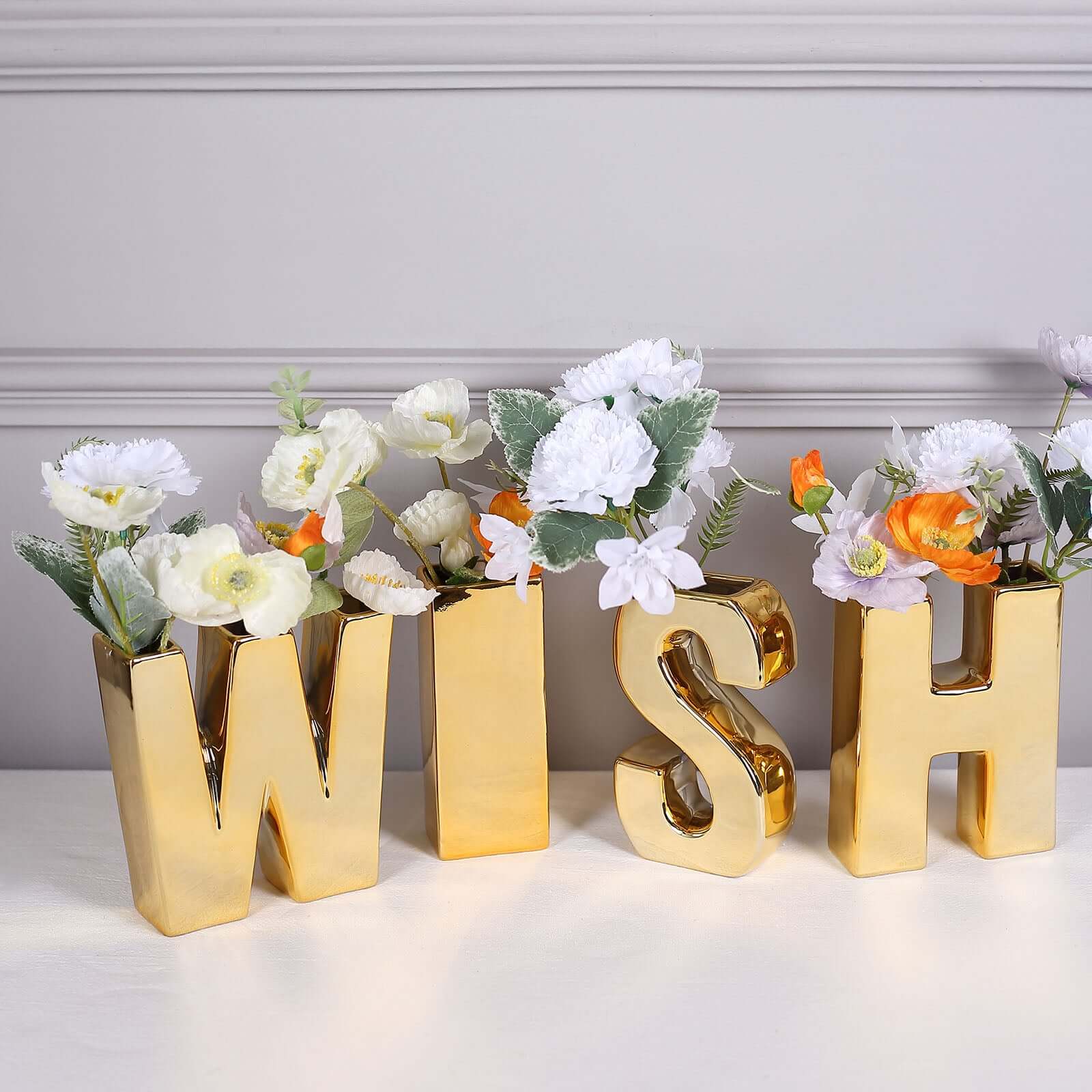 Elegant Gold-Plated Ceramic Letter K Vase - Ideal Planter for Events and Decor