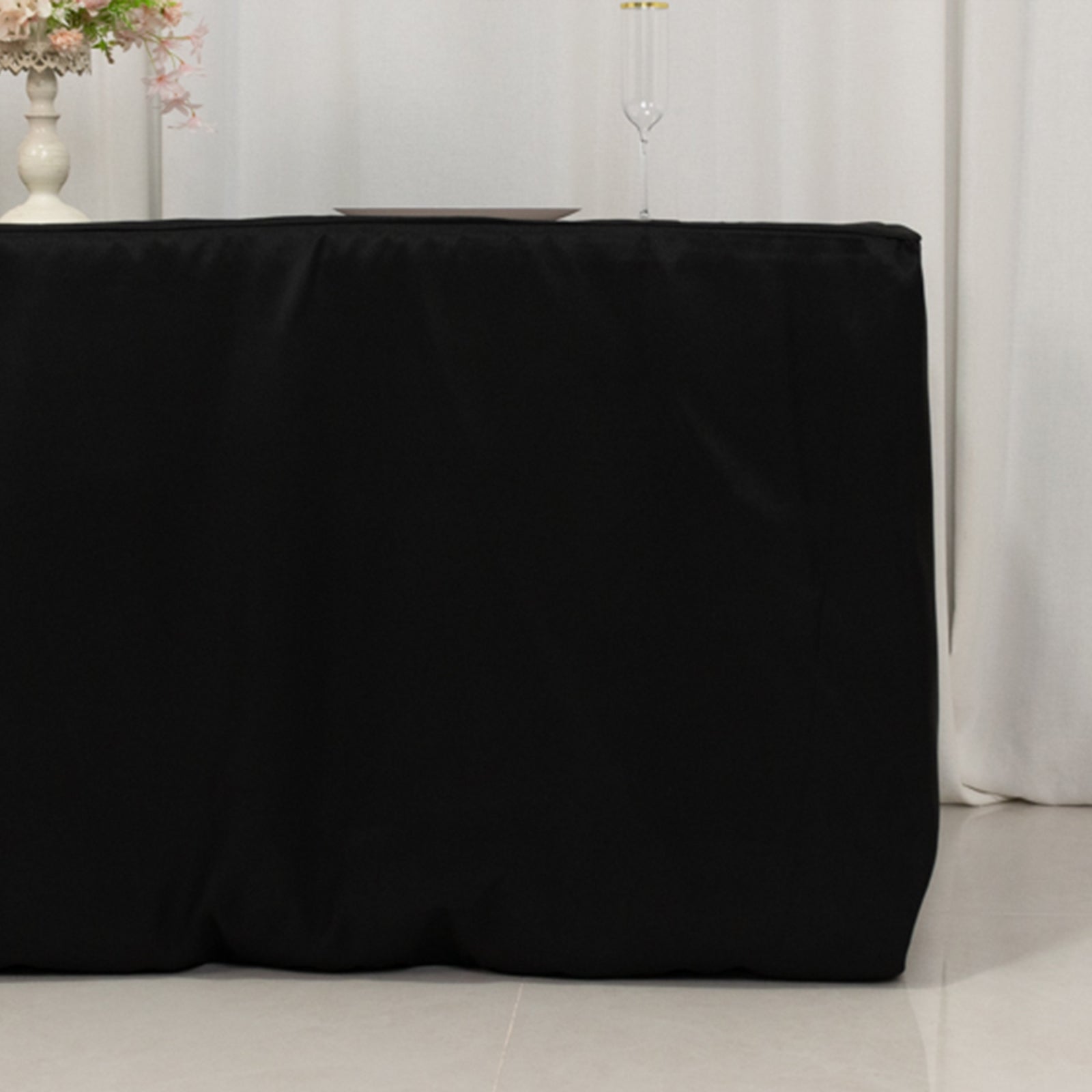 Durable 220GSM Black Premium Polyester Fitted 6ft Rectangle Tablecloth