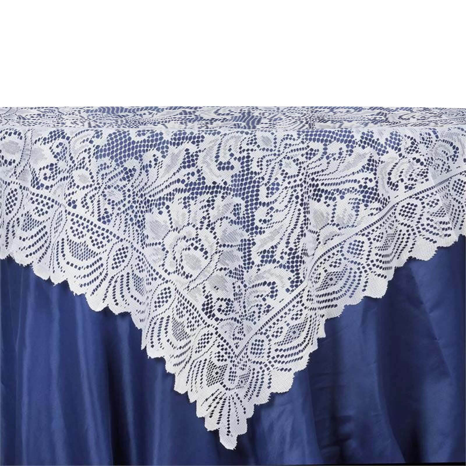 Stylish Victorian Lace 54x54 White Square Table Overlay for Events - Great Decor Deal