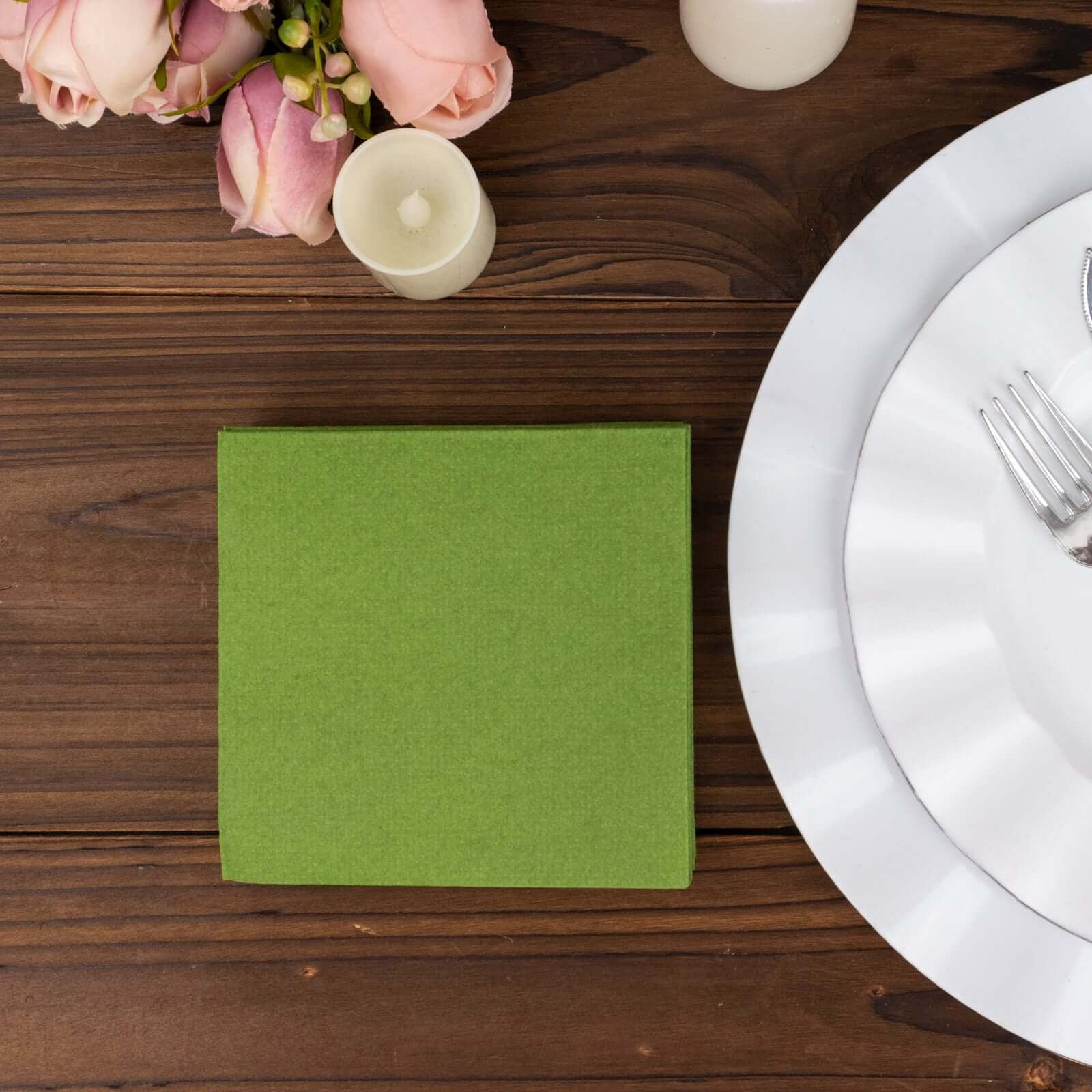 20-Piece Olive Green 5x5 Airlaid Linen-Like Highly Absorbent Napkins