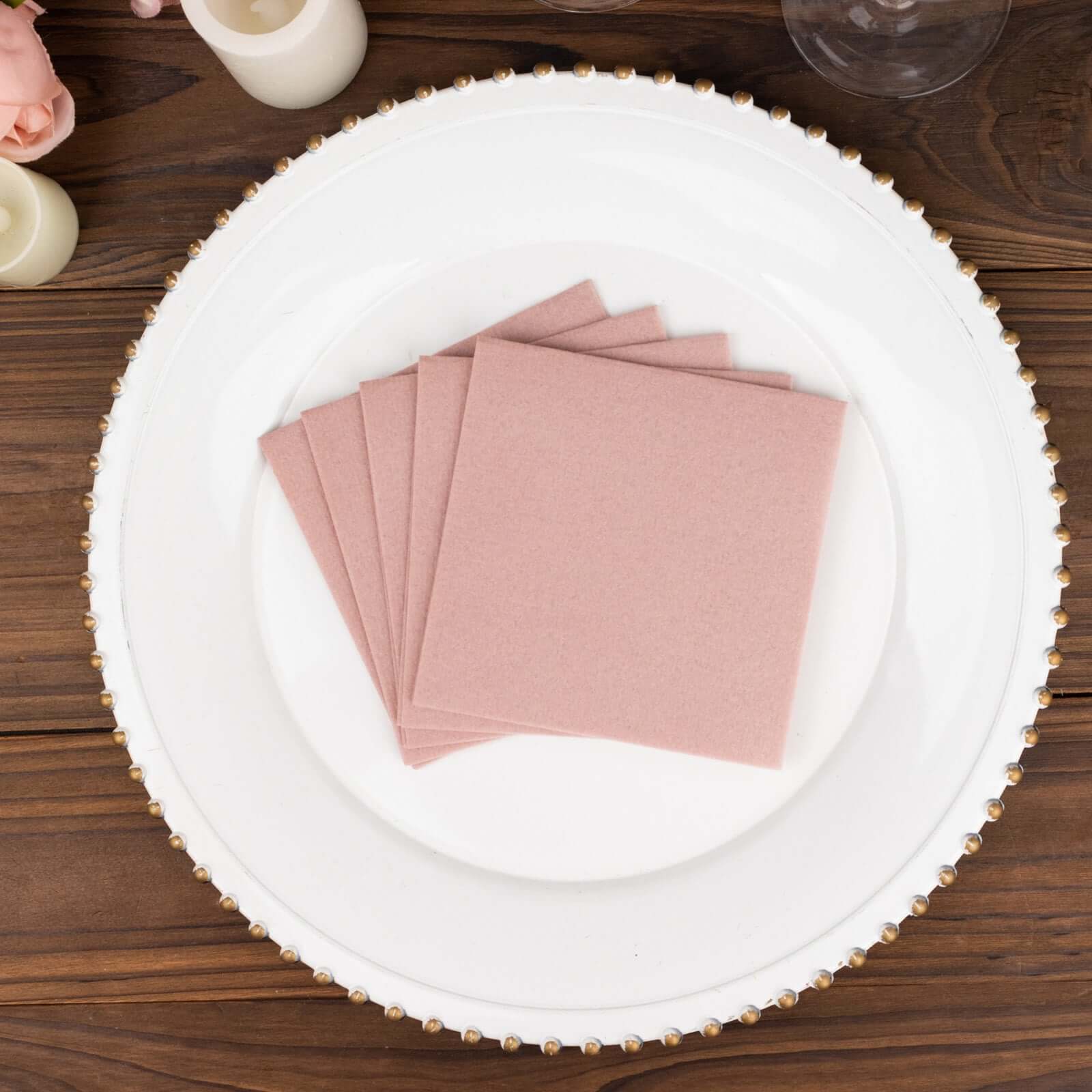 20-Piece Set of Soft Dusty Rose 5x5 Airlaid Napkins - Super Absorbent