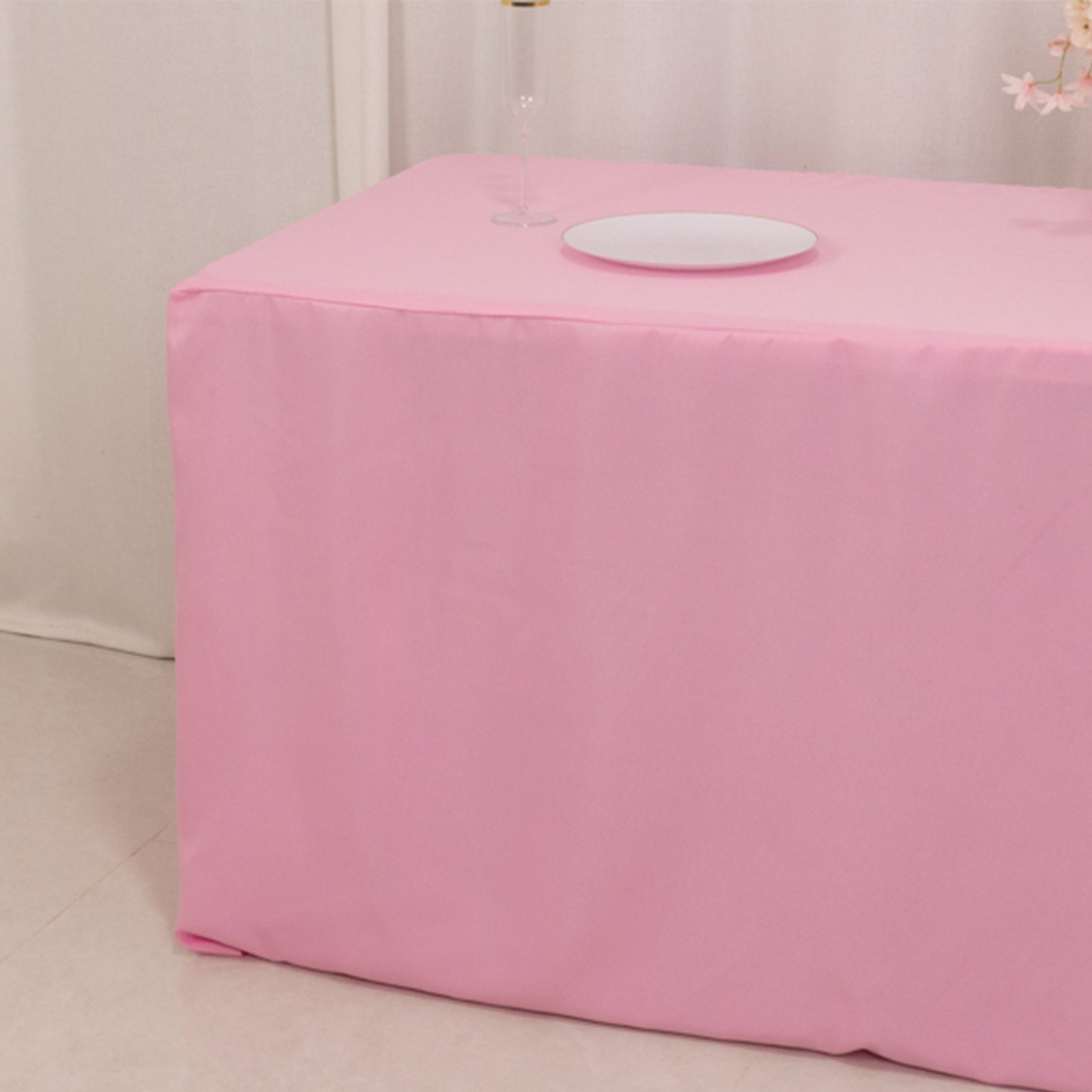 Durable and Easy - care Pink Polyester Fitted 72x30 Rectangle Tablecloth