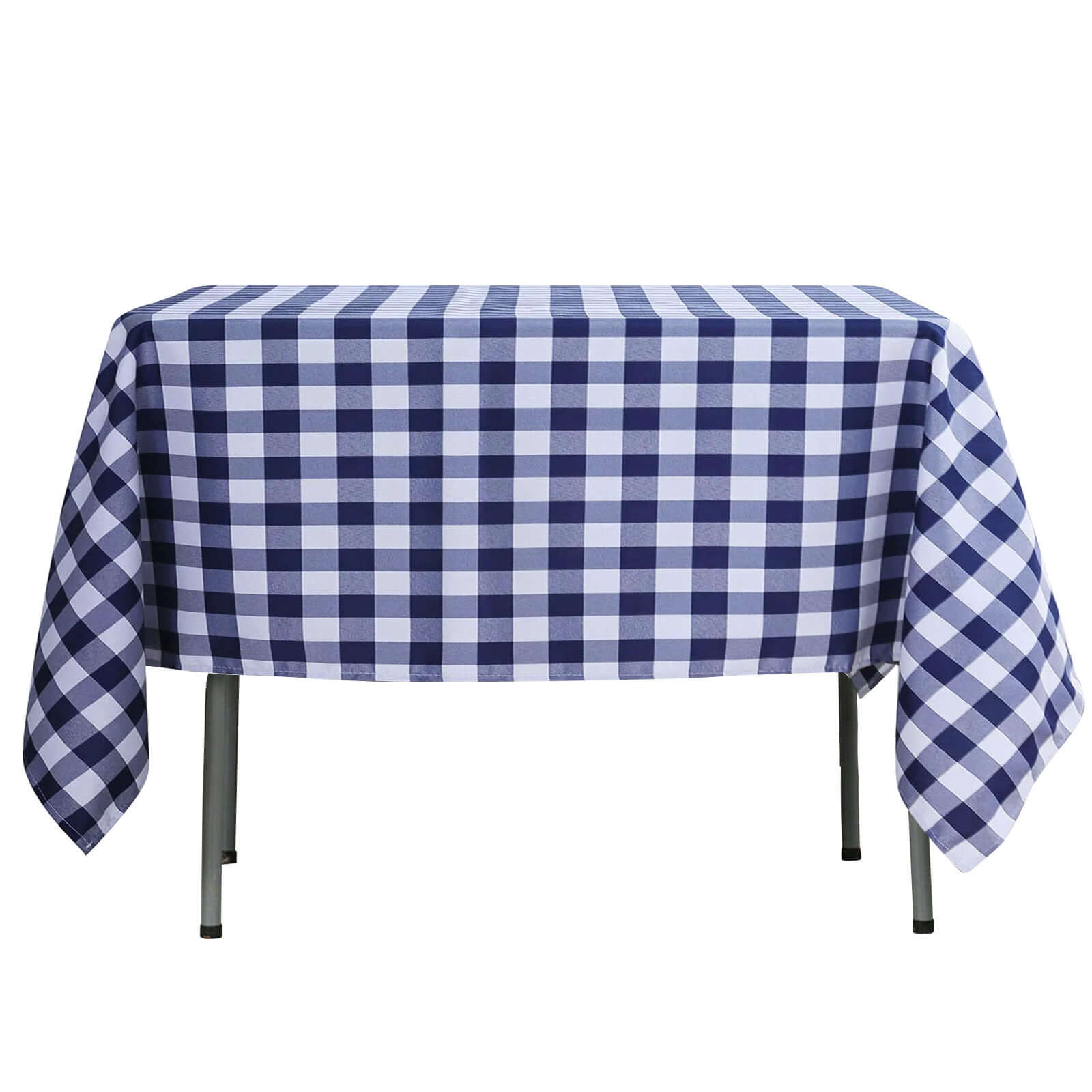 Hot! White/Navy Blue Checkered Buffalo Plaid Polyester 54x54 Square Tablecloth for Casual Tables