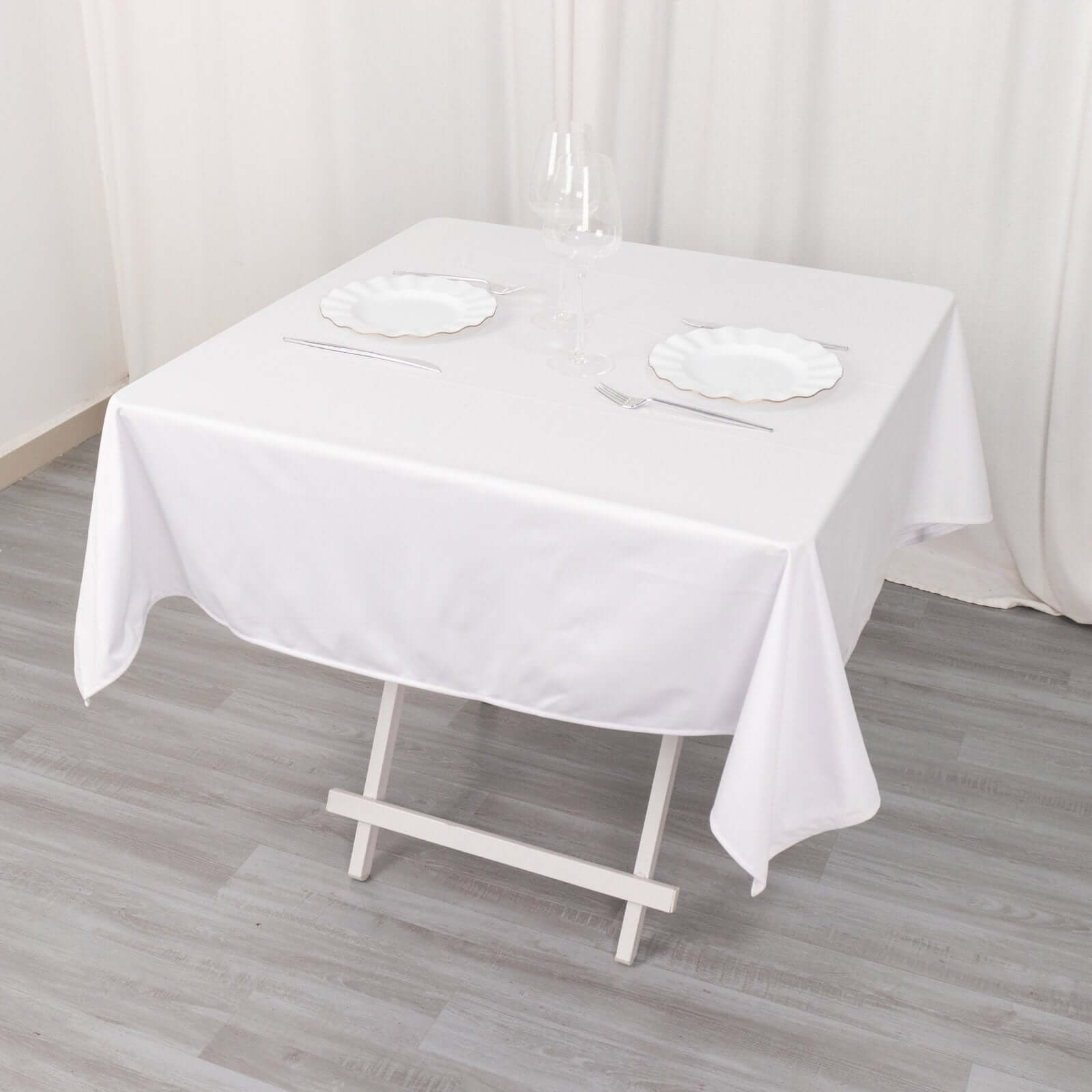 White Premium Scuba 54x54 Wrinkle & Stain-Free Tablecloth for Weddings and Events