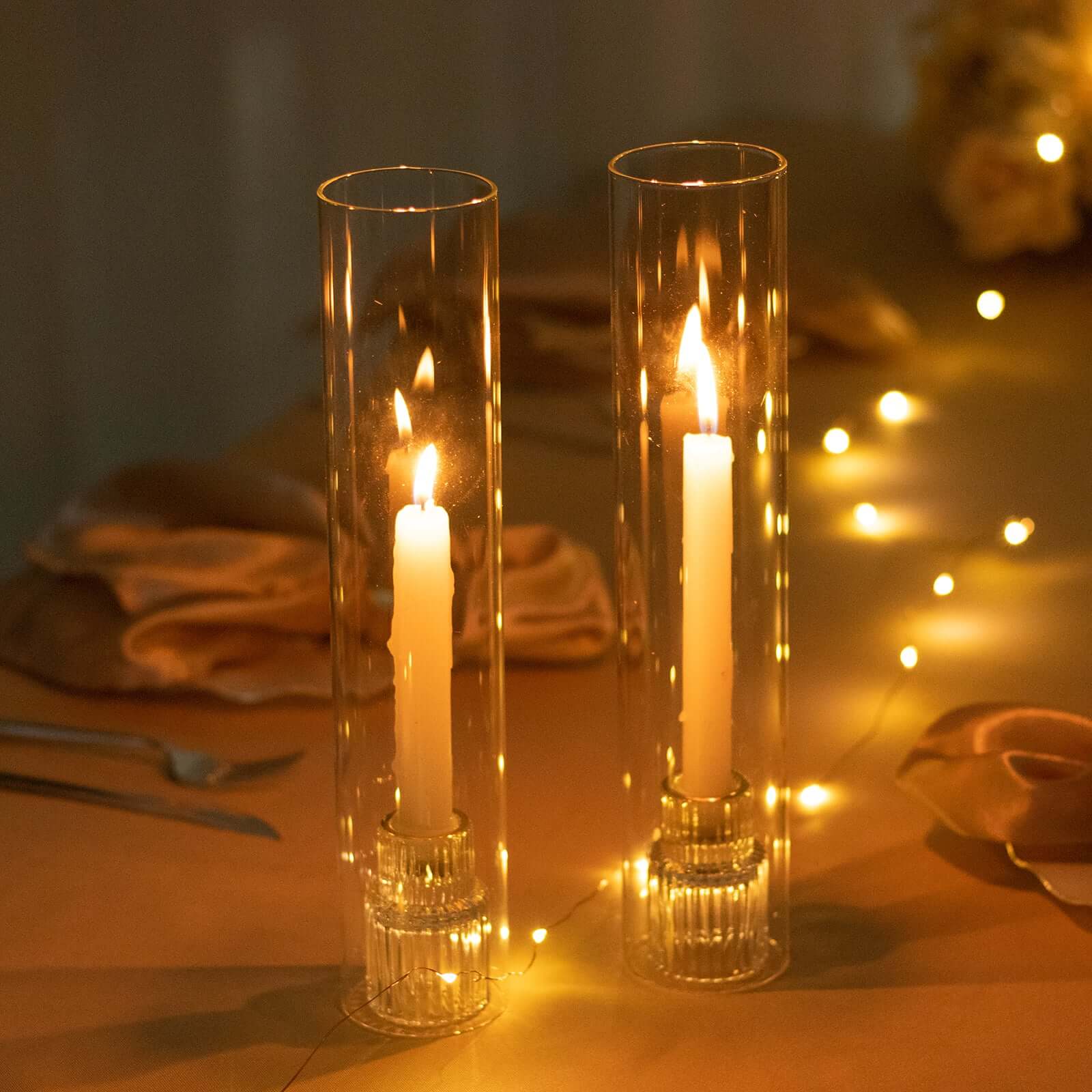 Hot Deal! 2-Pack Clear Glass Pillar Hurricane Candle Shades, 12" Tall with 2.25" Open Ends