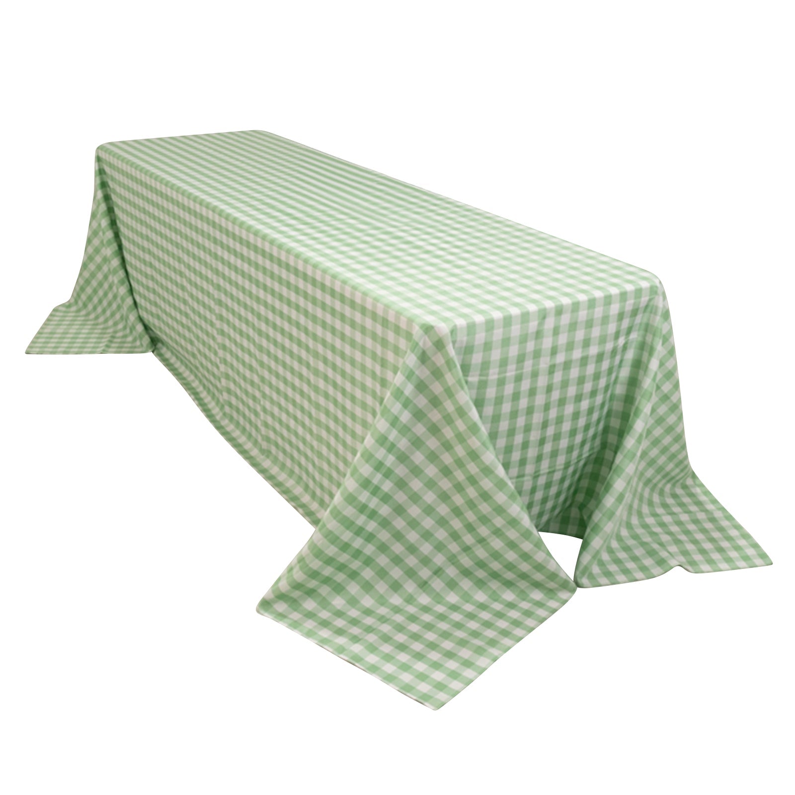 Premium Seamless Checkered Buffalo Plaid Polyester Tablecloth in White and Sage Green, 90x156