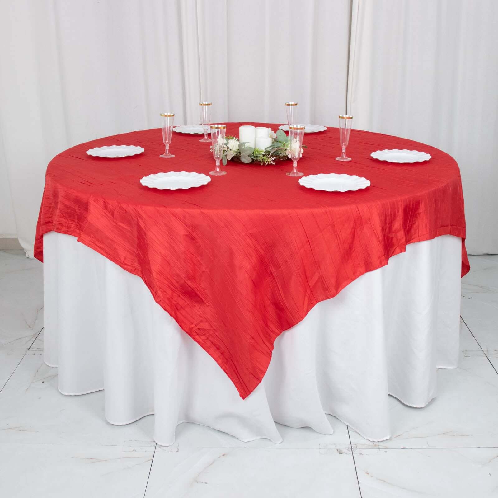 Hot Deal! Red Crinkle Taffeta 72x72 Square Table Overlay