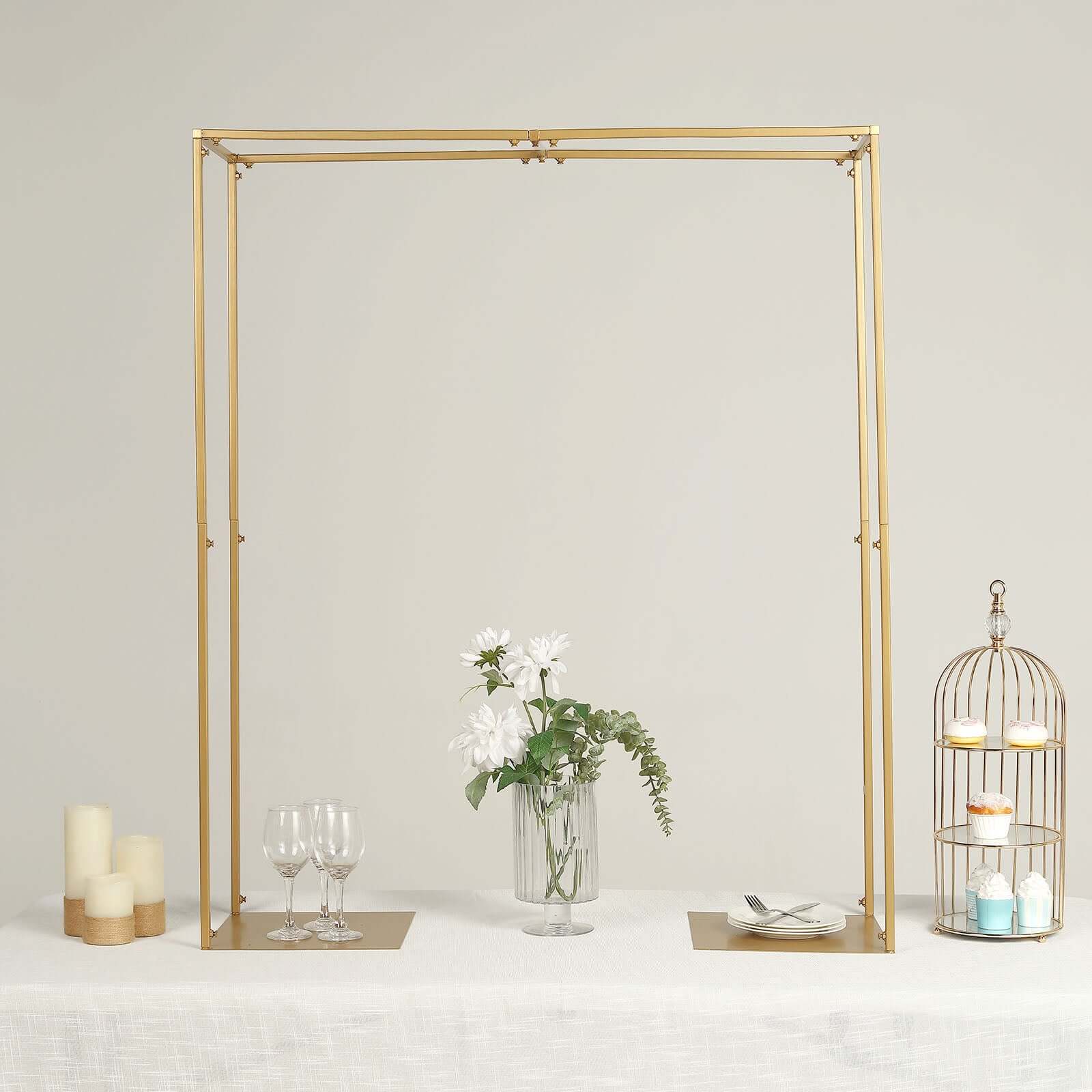 48-Inch Tall Gold Adjustable Metal Over-The-Table Flower Arch for Wedding Display