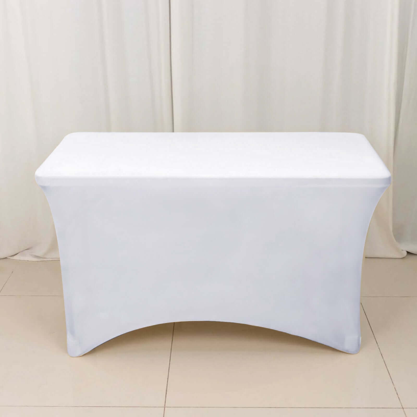 Premium White Stretch Spandex 48x30 Rectangle Tablecloth - Ideal for Events & Presentations