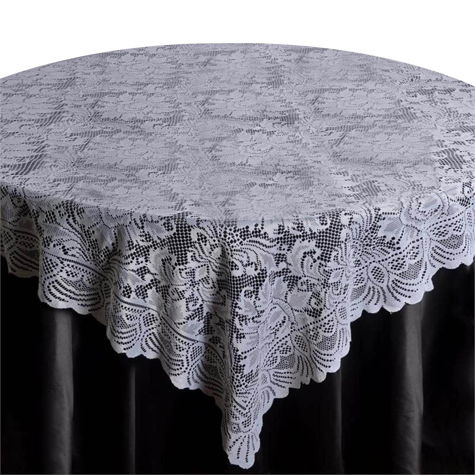 White Victorian Design Lace Square Table Overlay, 72x72 - Perfect Table Topper