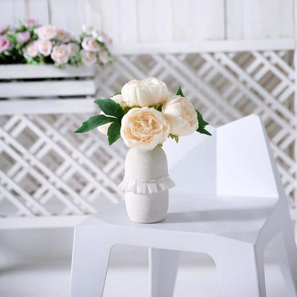 Stunning Beige Artificial Silk Peony Bouquet - 5 Flower Heads