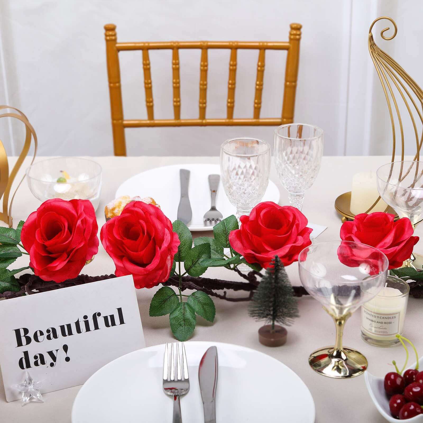 Hot Sale! 6ft Long Red Artificial Silk Rose Hanging Garland, Faux Vine for Decor