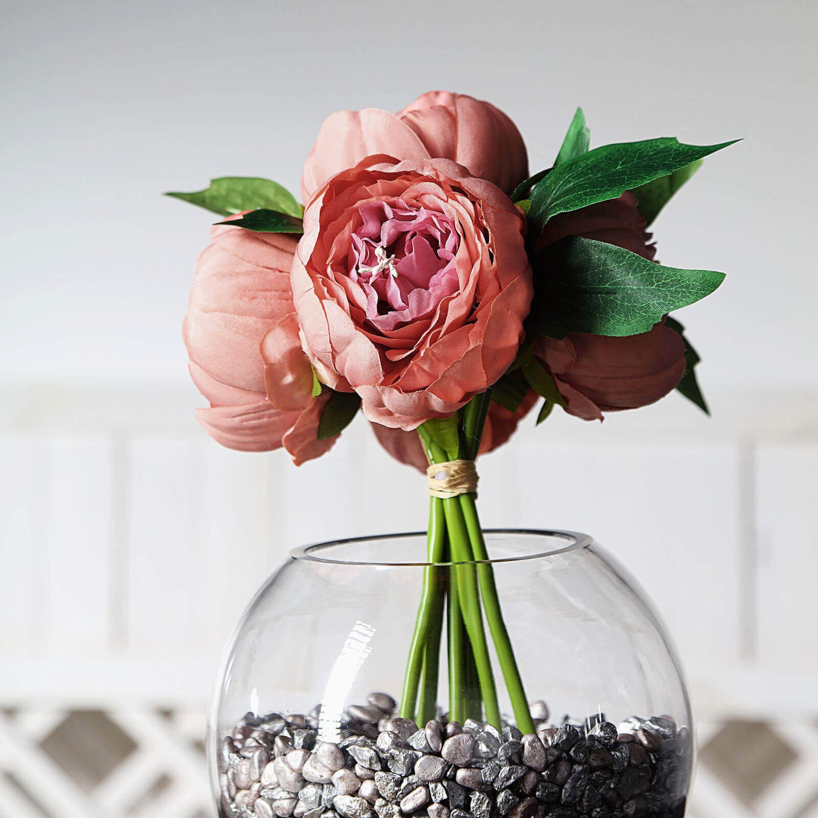Hot! 5-Head Dusty Rose Artificial Silk Peony Bouquet