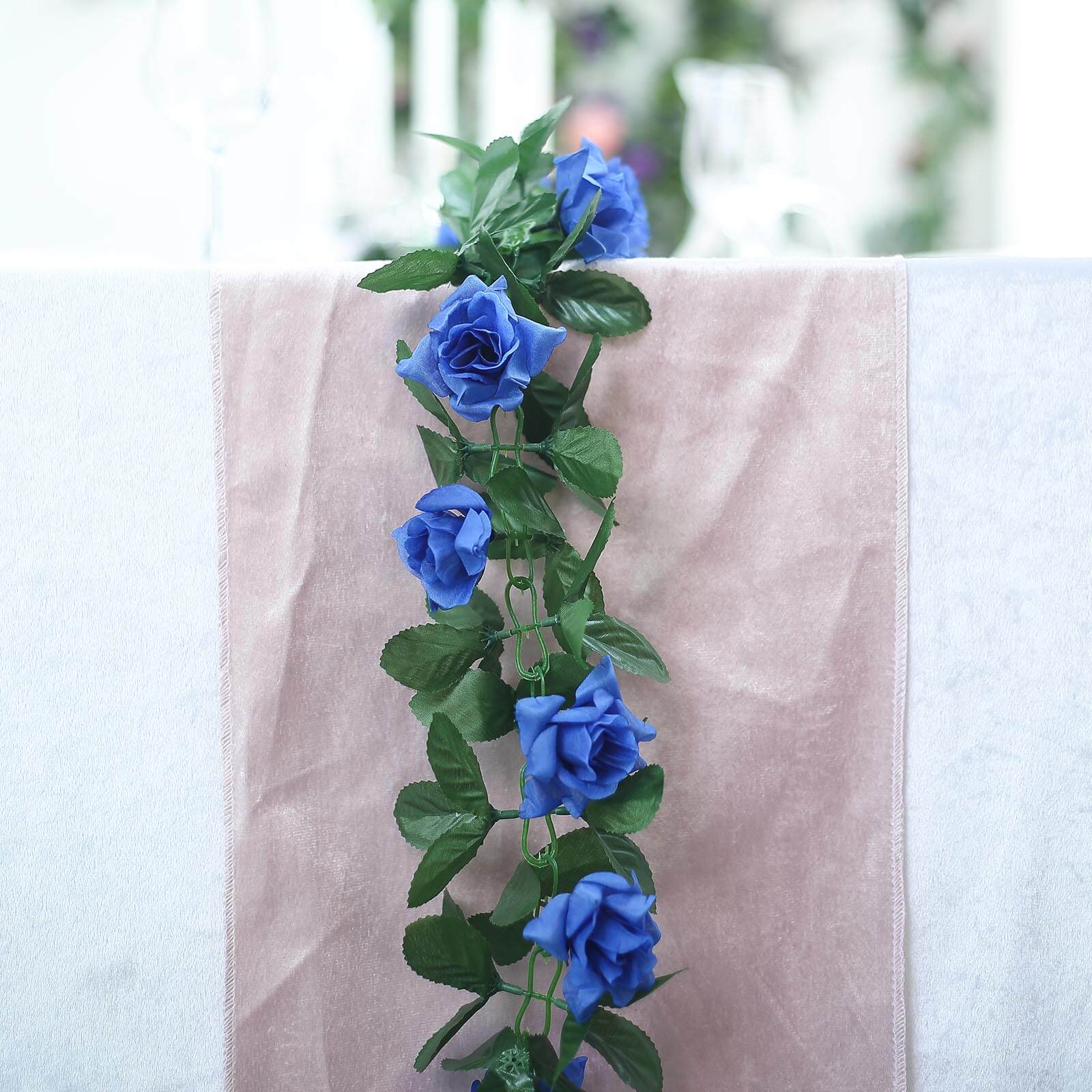 6ft UV-Protected Royal Blue Artificial Silk Rose Garland - Ideal for Decor