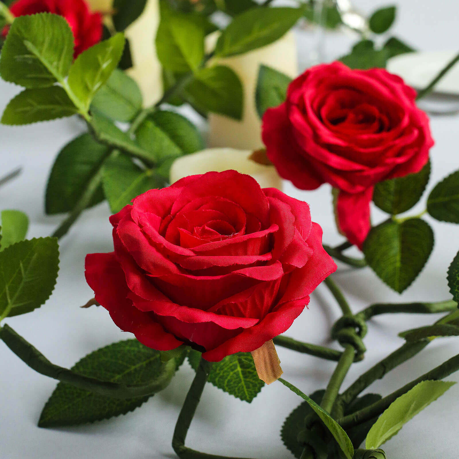 6ft Realistic Red Silk Artificial Rose and Leaf Flower Garland Vine