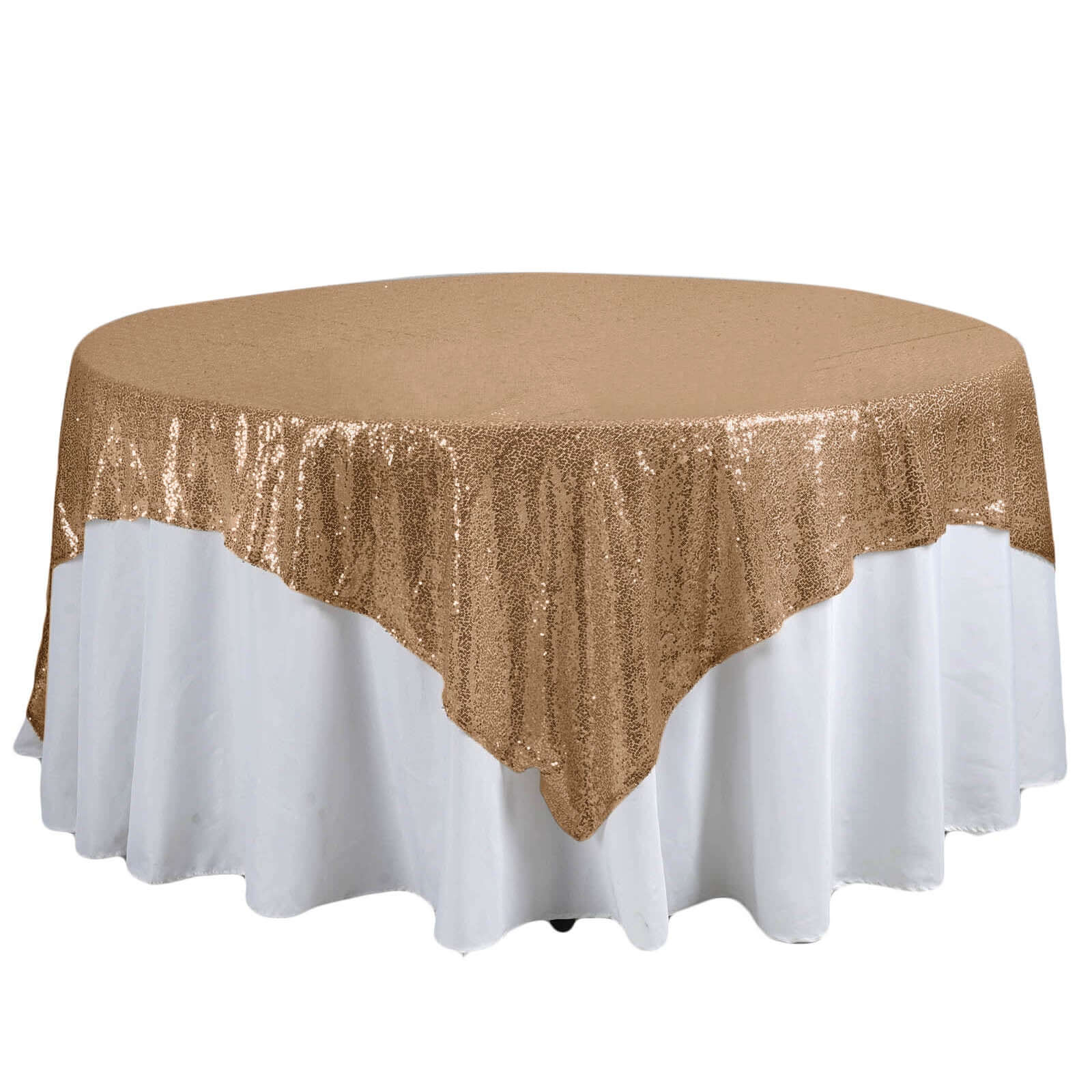 Sparkly Gold Sequin 90x90 Square Table Overlay for Stylish Celebrations