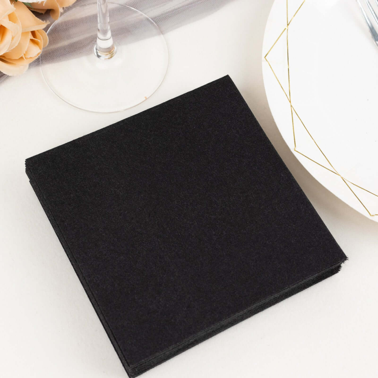 20-Pack Black 5x5 Airlaid Paper Cocktail Napkins - Soft, Absorbent & Linen-Like