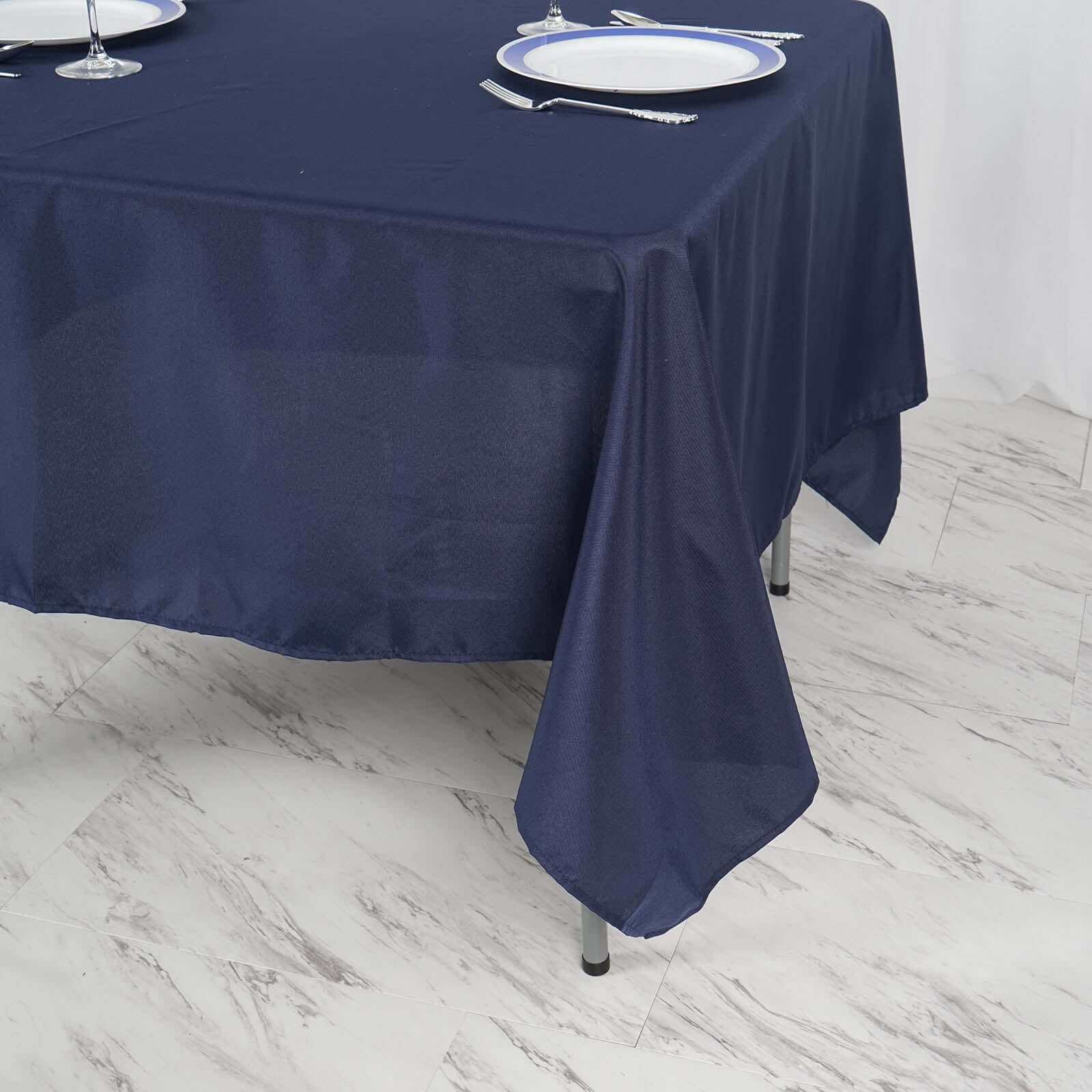 Navy Blue 70x70 Polyester Square Table Overlay - Wrinkle-Free & Long-Lasting Table Cover