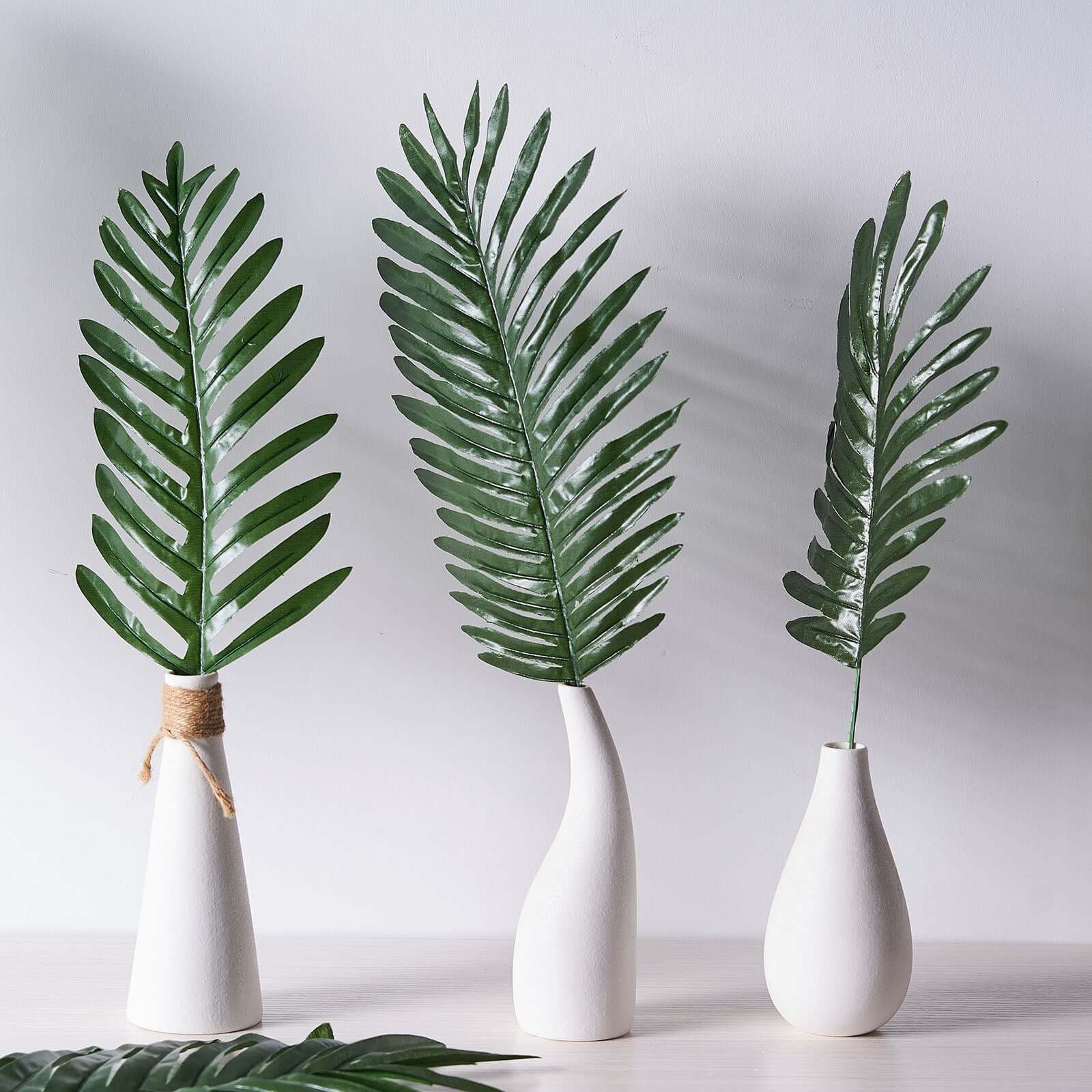 5 Stems Green Artificial Silk Tropical Palm Leaf Plants - Ideal Decor