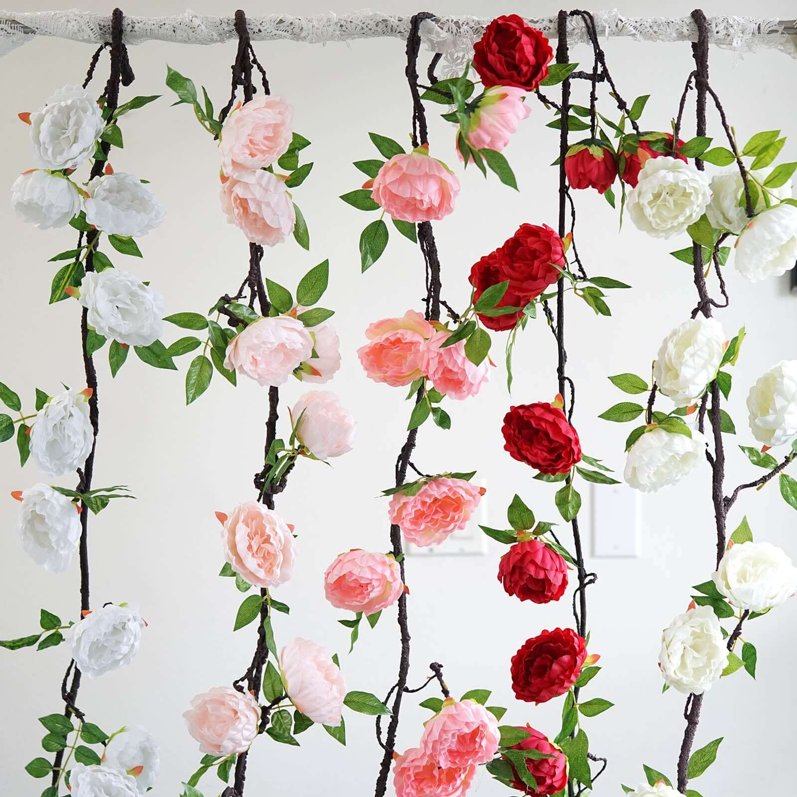 6-Foot Cream Artificial Silk Peony Hanging Garland with Lifelike Flowers
