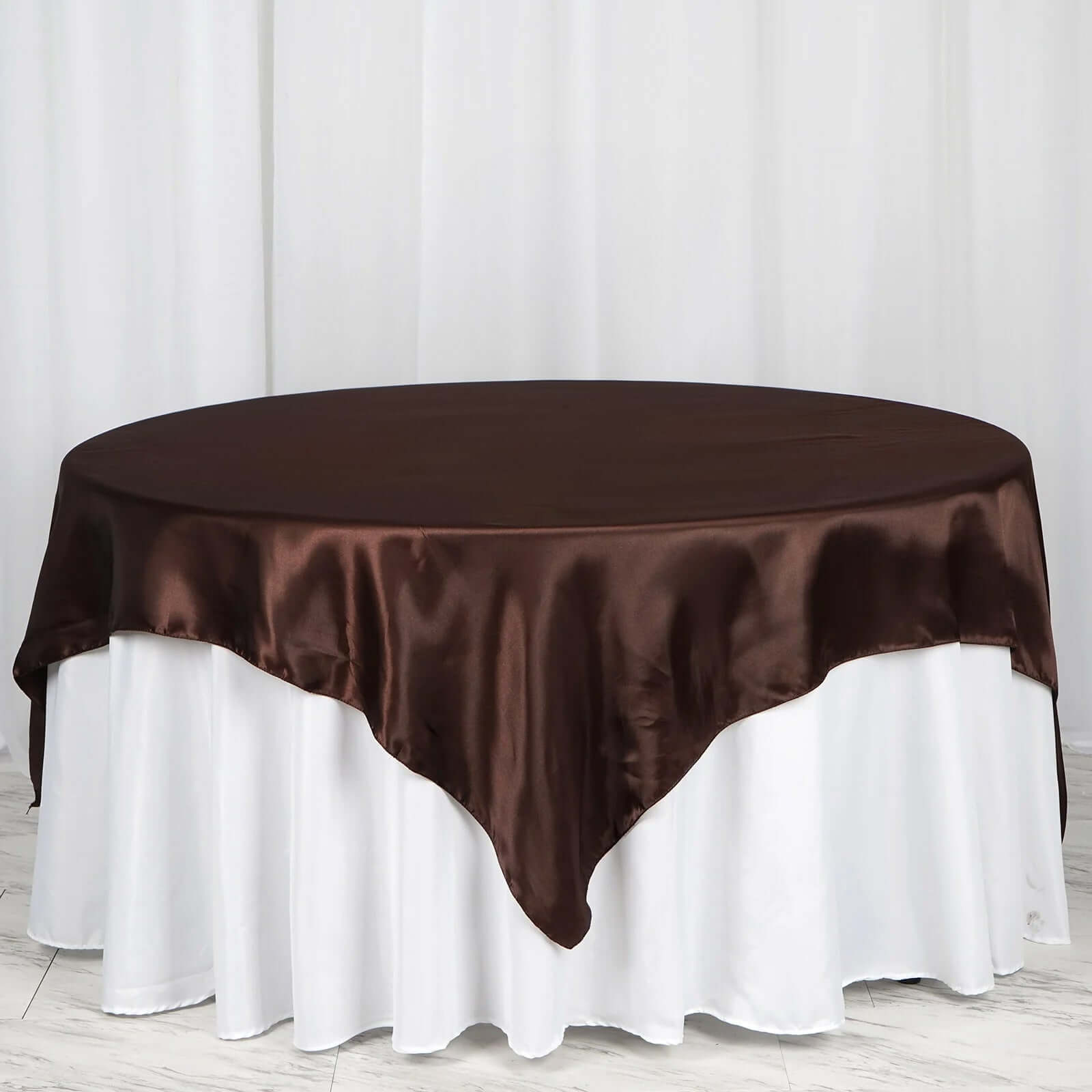 Chocolate Satin 72x72 Square Table Overlay - Smooth Finish Table Cover for Events