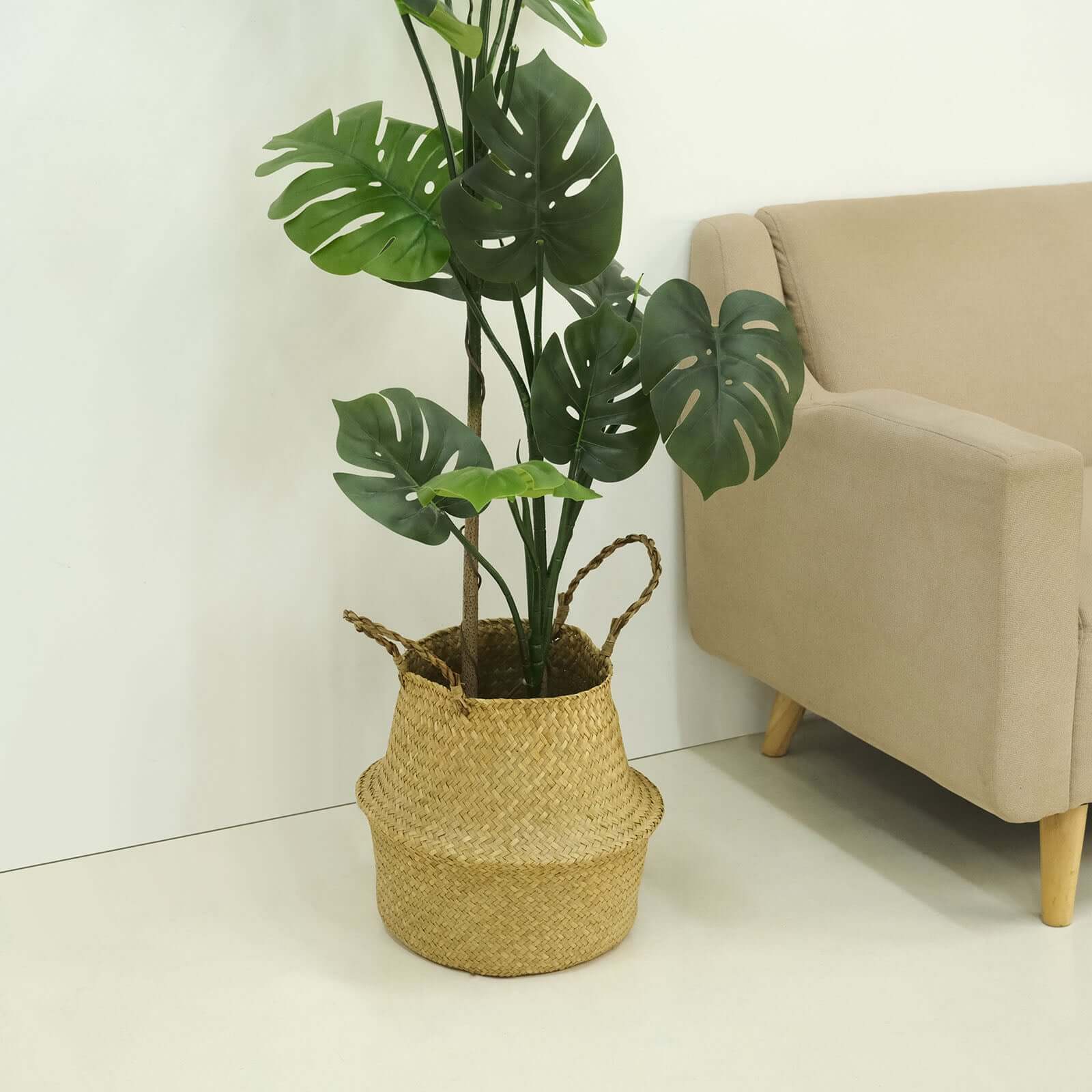 Exclusive Set of 2 Natural Handwoven Seagrass Plant Baskets for Home Organization