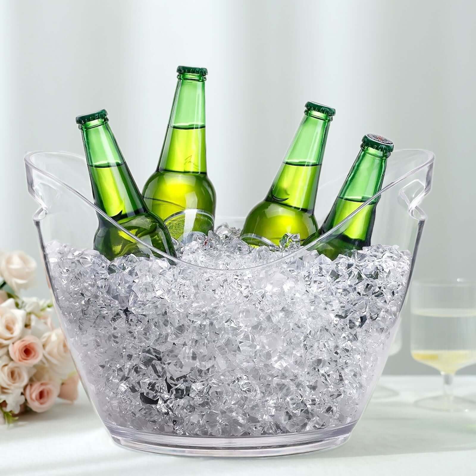 Large Capacity Clear Plastic Boat Shaped Party Ice and Drinks Bucket - 7 Liter for Indoor & Outdoor Gatherings
