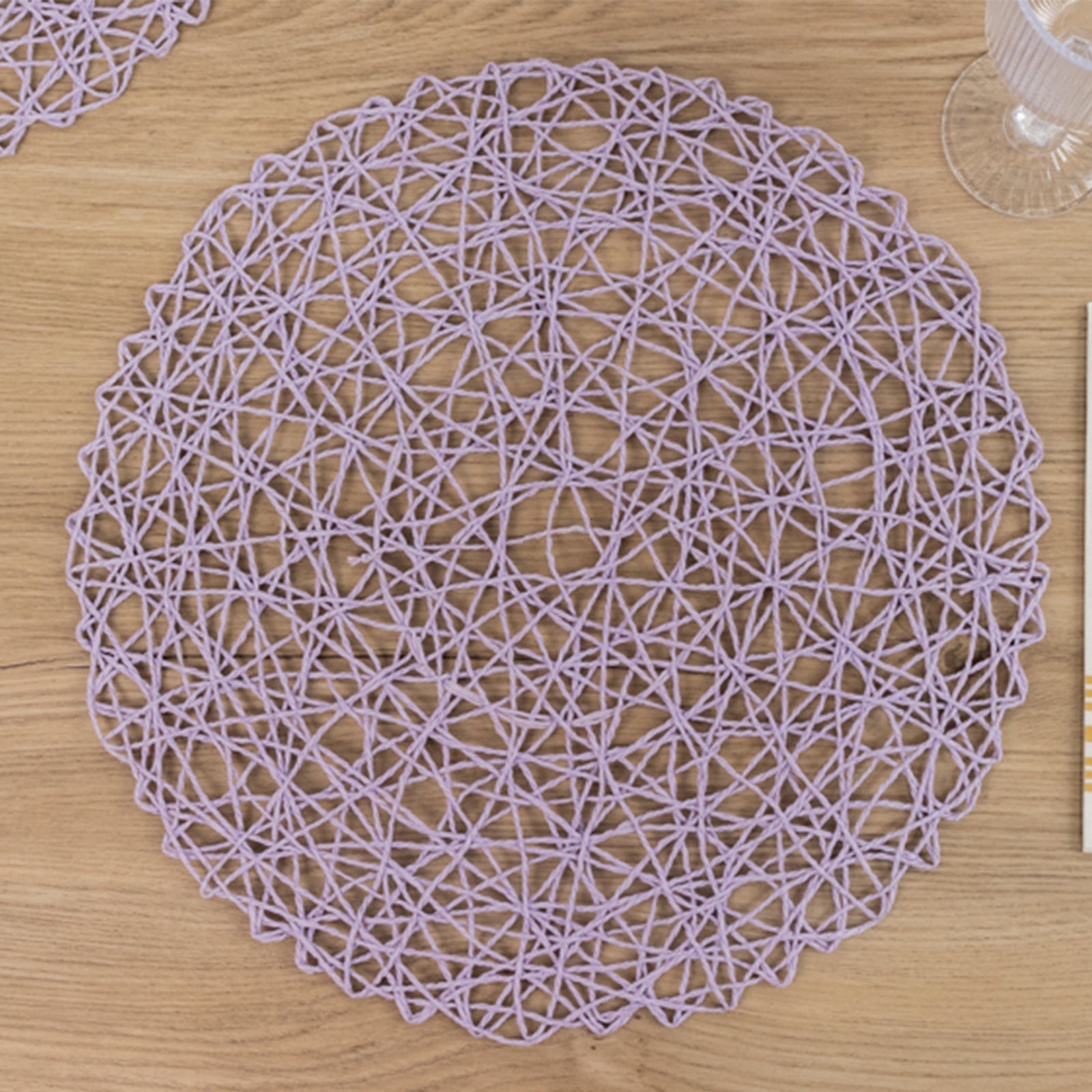 Hot Deal! 6-Piece Set of Disposable Round Woven Fiber Table Placemats in Lavender Lilac, 15 inches