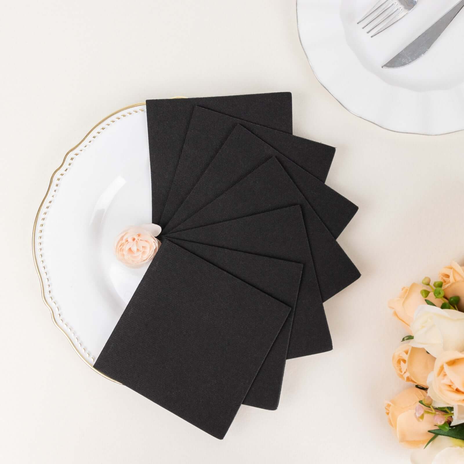 20-Pack Black 5x5 Airlaid Paper Cocktail Napkins - Soft, Absorbent & Linen-Like