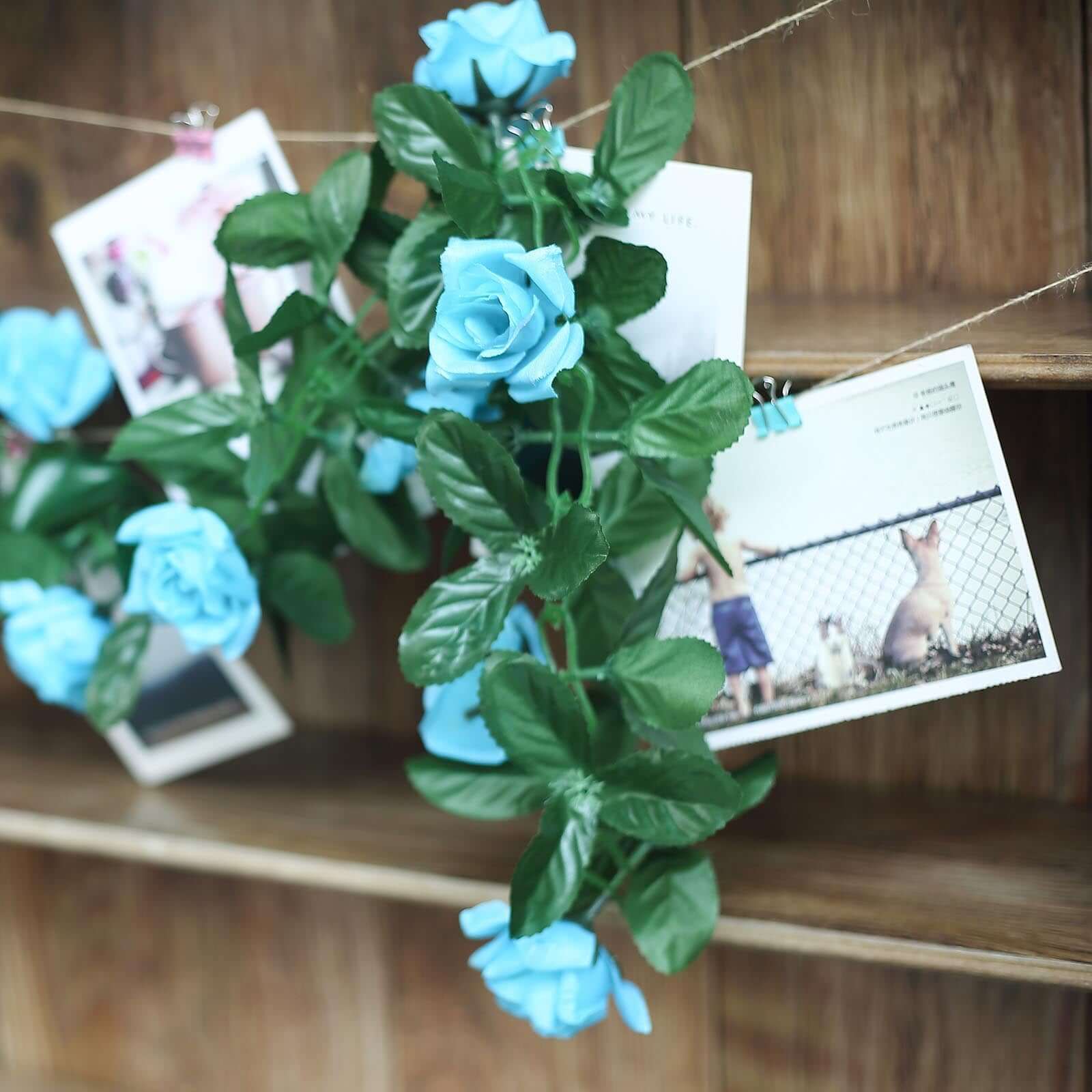 6ft UV-Protected Turquoise Artificial Silk Rose Garland - Ideal for Decor