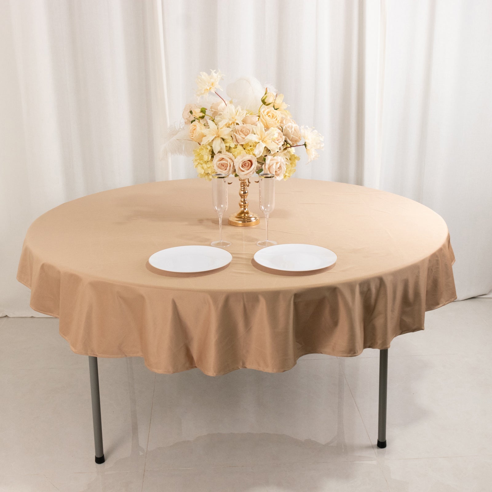 Nude 70-Inch Round Premium Scuba Tablecloth - Stain & Wrinkle Resistant