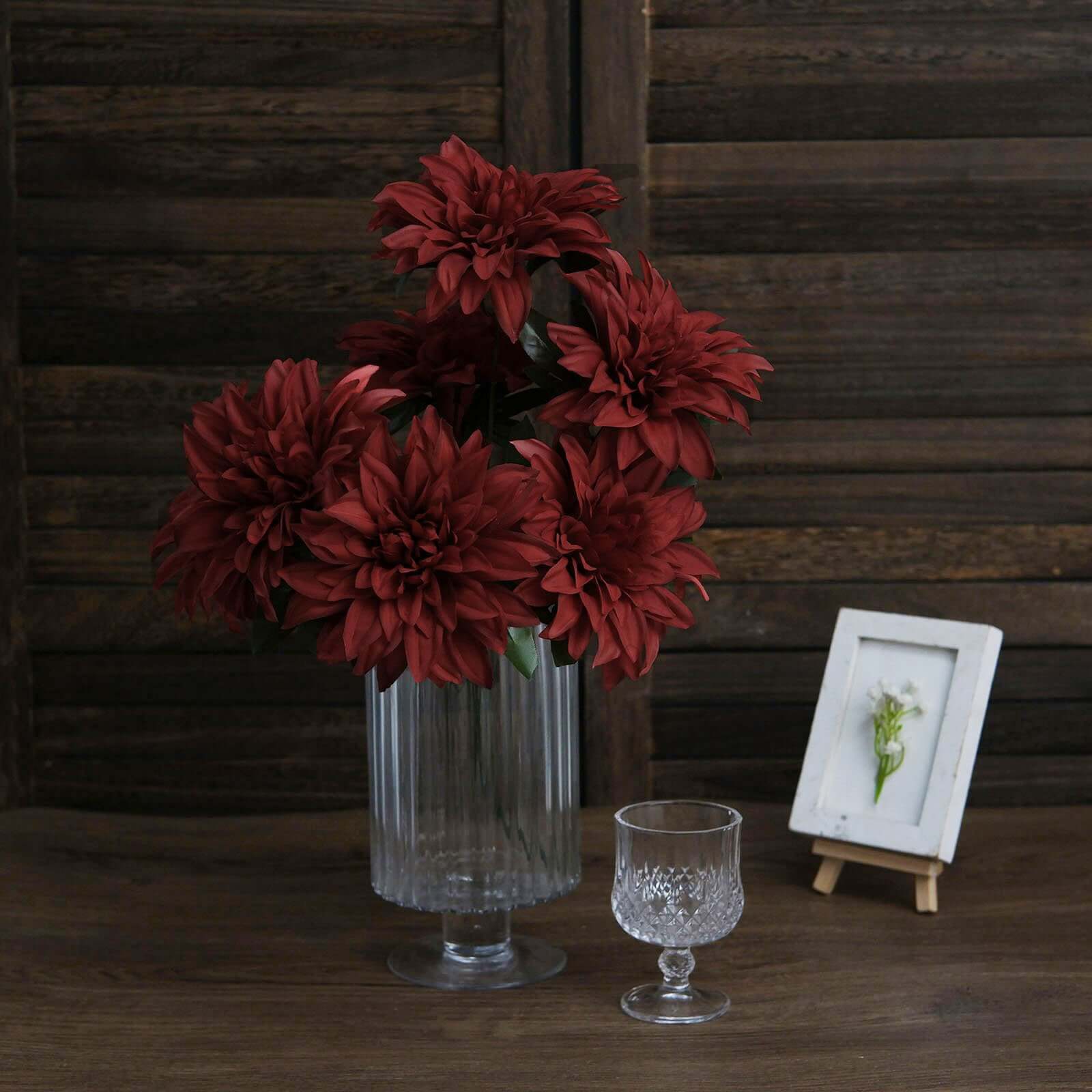 Special Offer: 2 Bouquets of Burgundy Artificial Silk Dahlia Flower Bushes