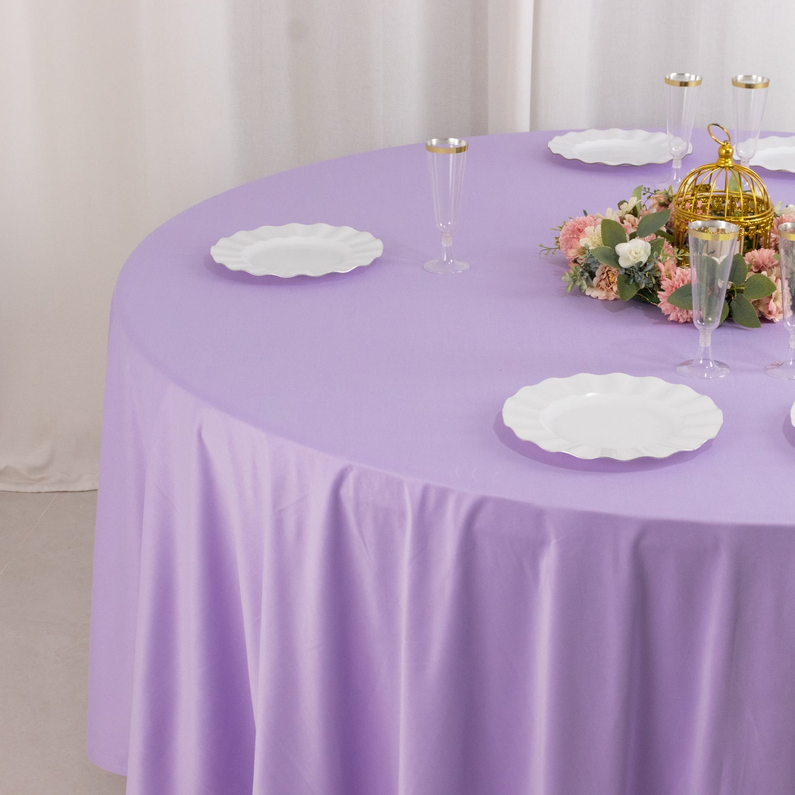 Hot! Premium Wrinkle & Stain-Free Lavender Lilac 108" Scuba Round Tablecloth