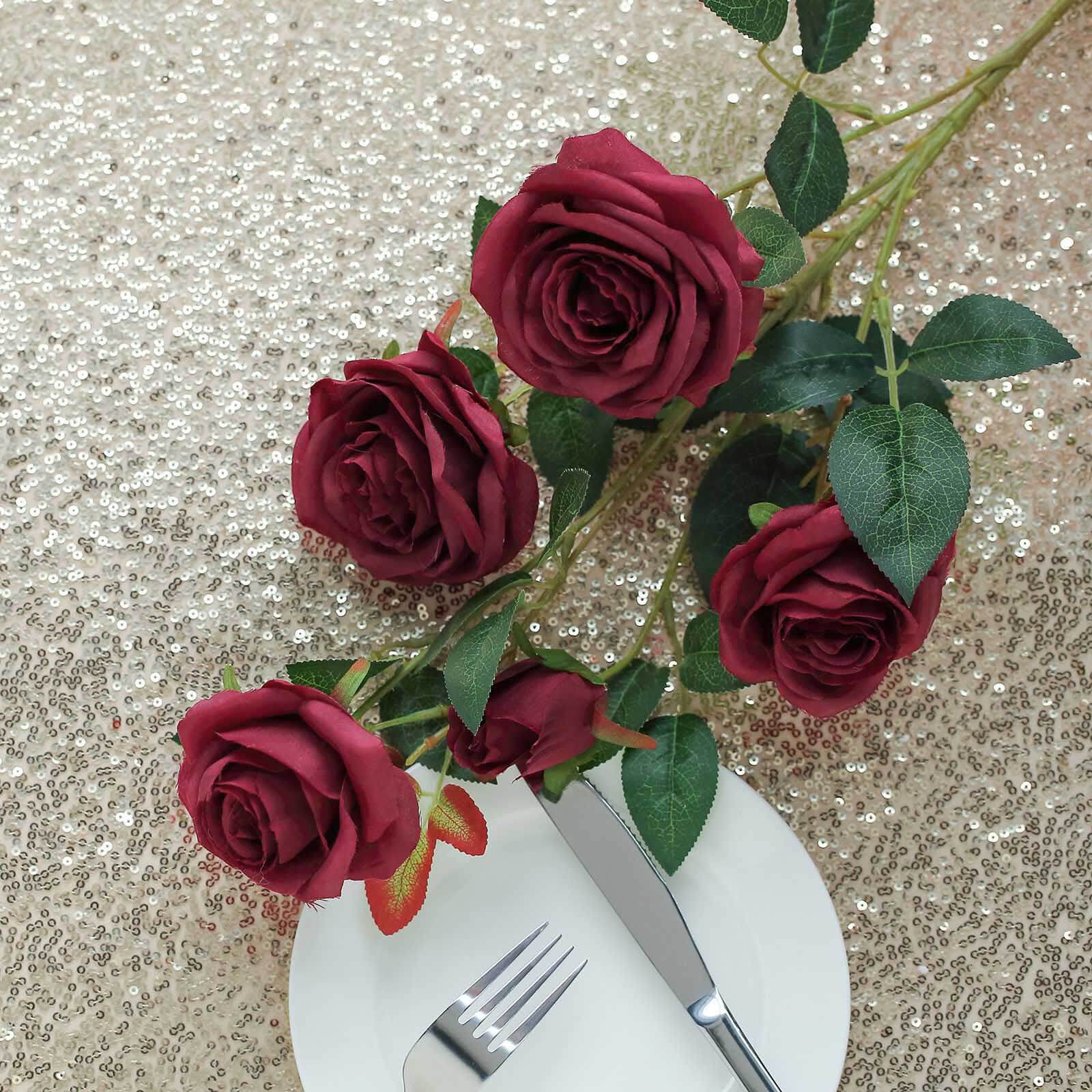 Hot Deal! 2 Bouquets of 33-Inch Tall Burgundy Artificial Silk Rose Flower Bush Stems
