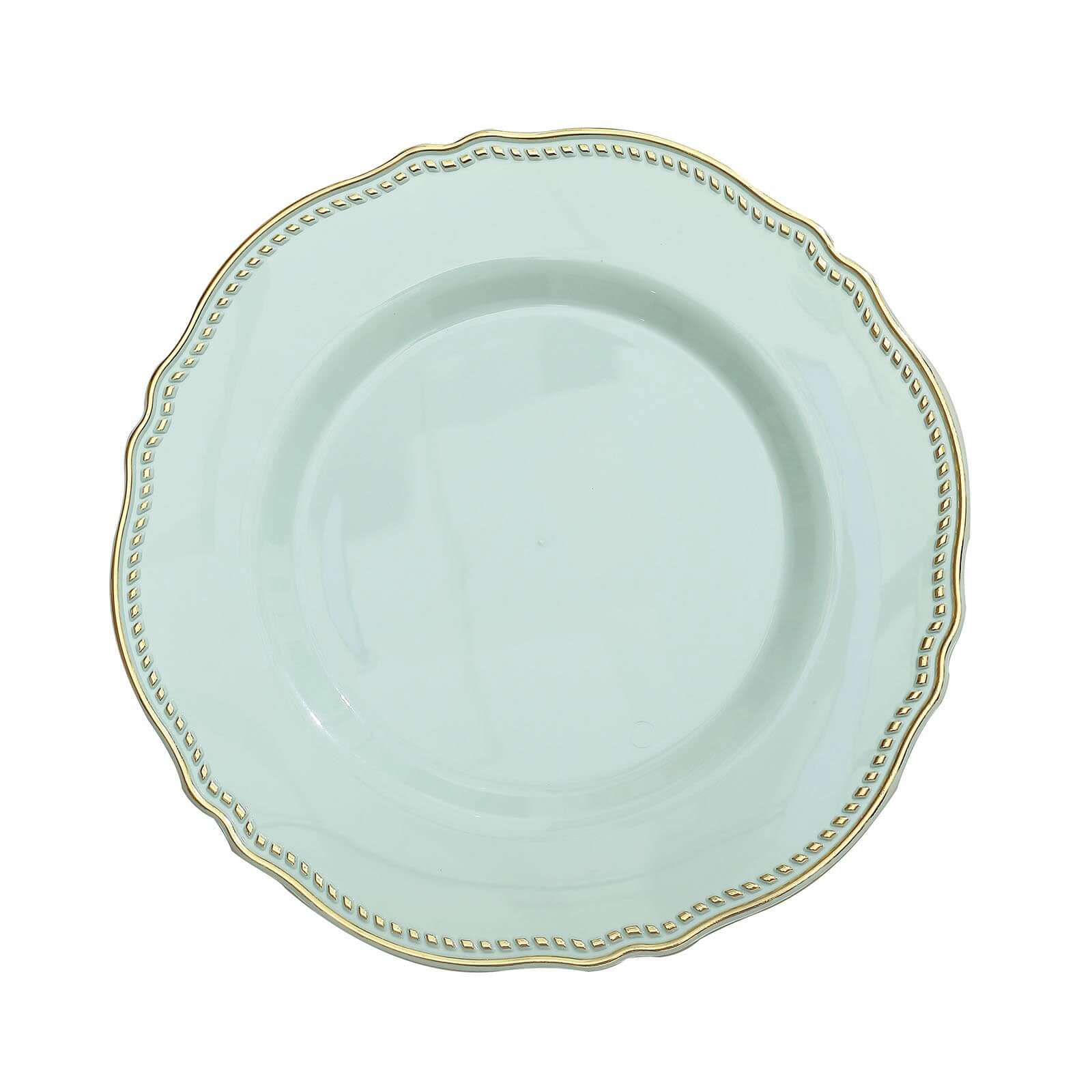 Disposable 10-Pack Large Plastic Dinner Plates in Jade with Gold Scalloped Rim