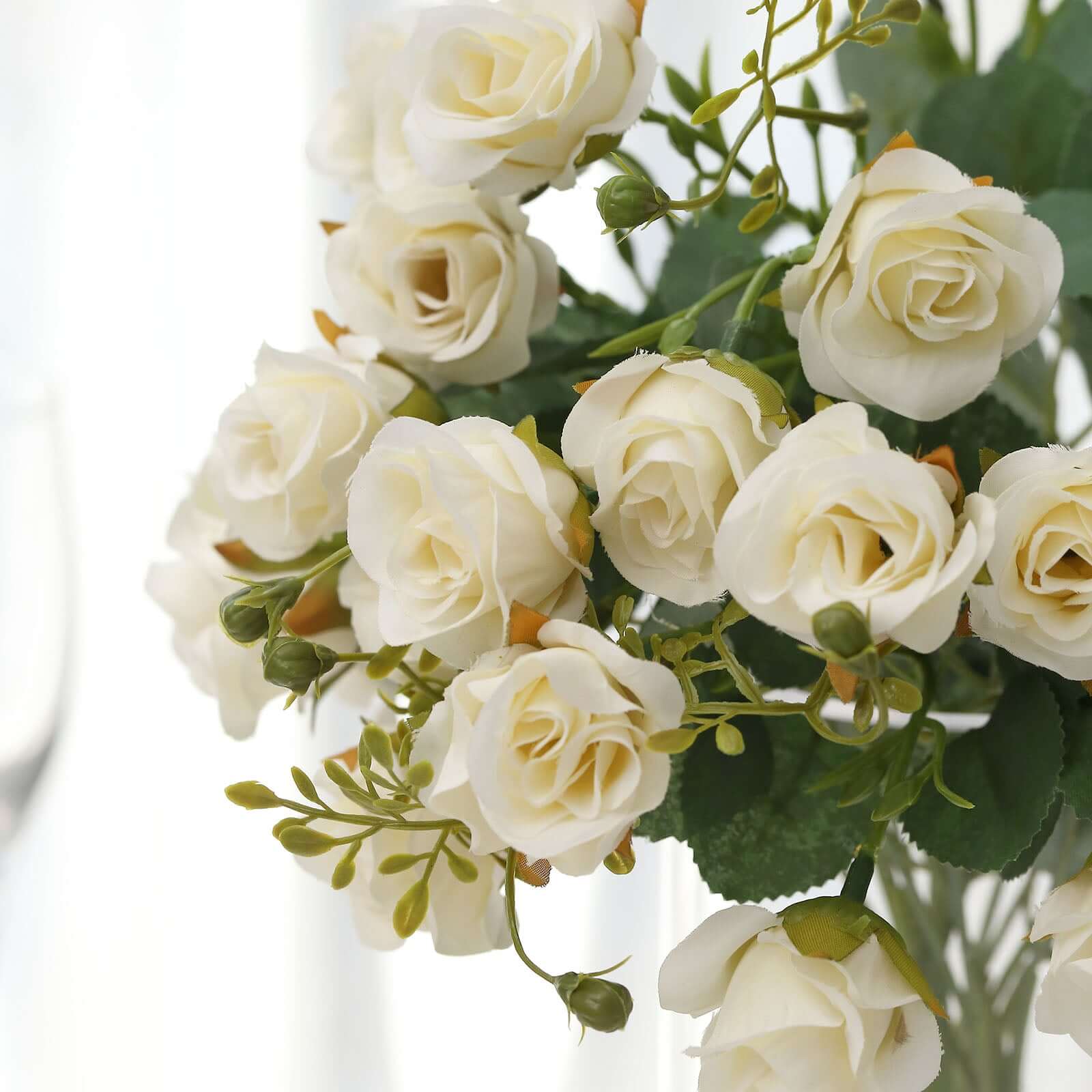 2 Pack of 12-Inch Ivory Artificial Open Rose Flower Arrangements, Small Faux Floral Bouquets
