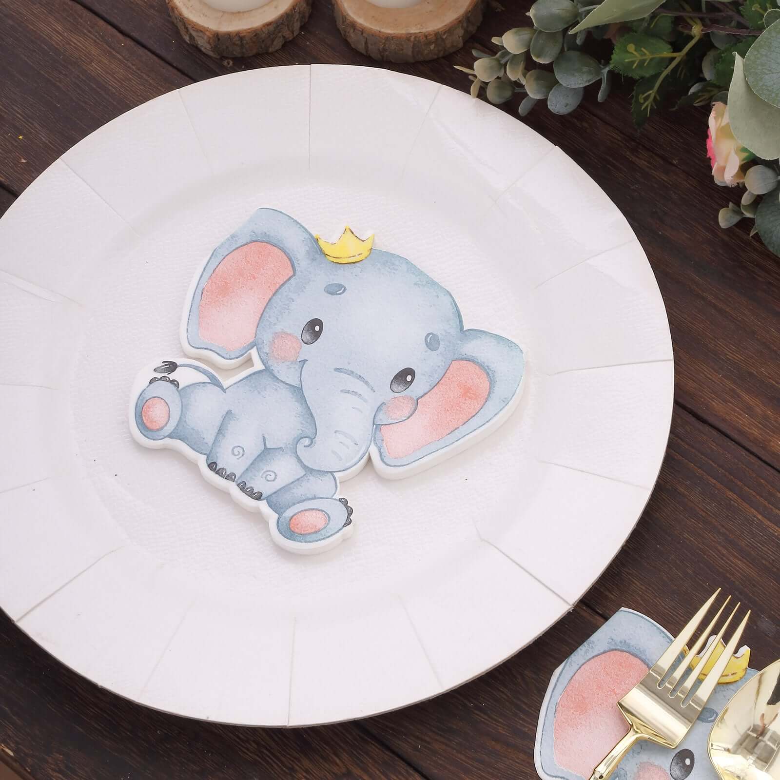 20-Pack Disposable Blue Elephant-Shaped Paper Beverage Napkins for Baby Showers