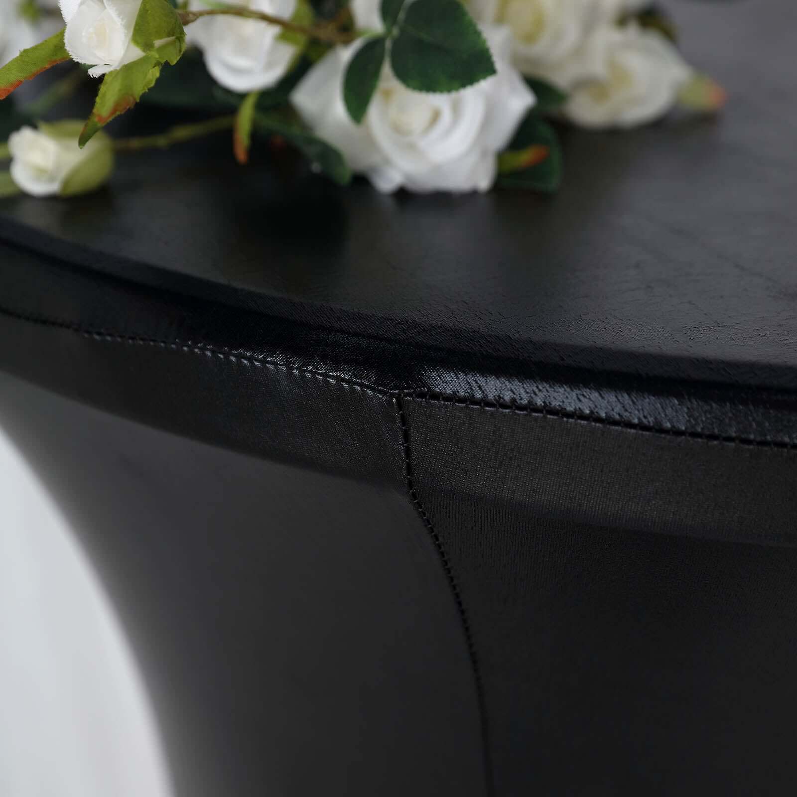 Black Metallic Spandex Stretch-Fit Water-Resistant 32" Cocktail Table Cover - Ideal for Events