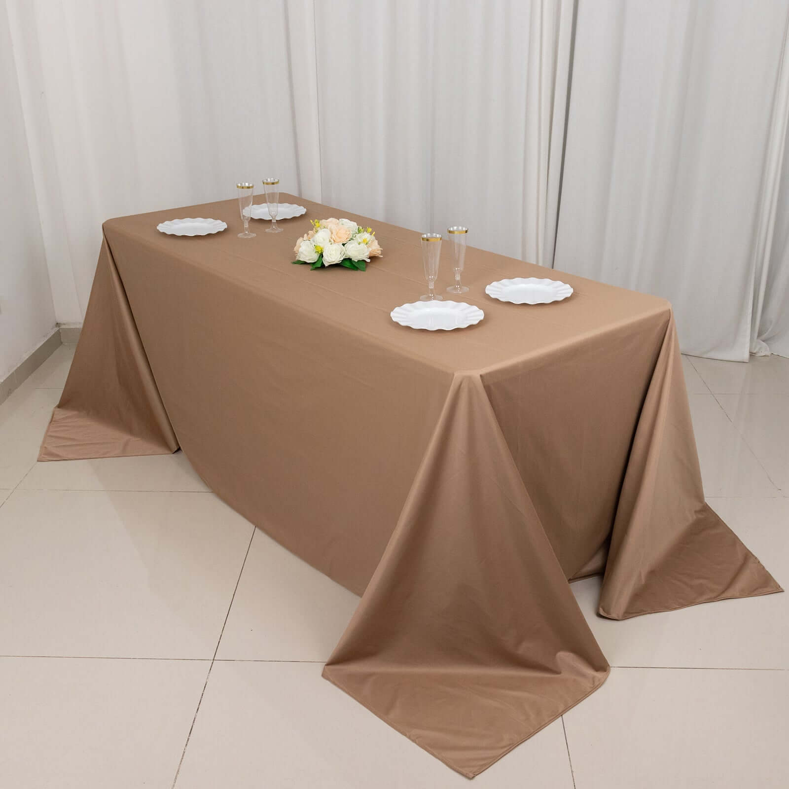 Wrinkle-Free, Stain-Resistant Nude Premium Scuba 90x132 Rectangular Tablecloth