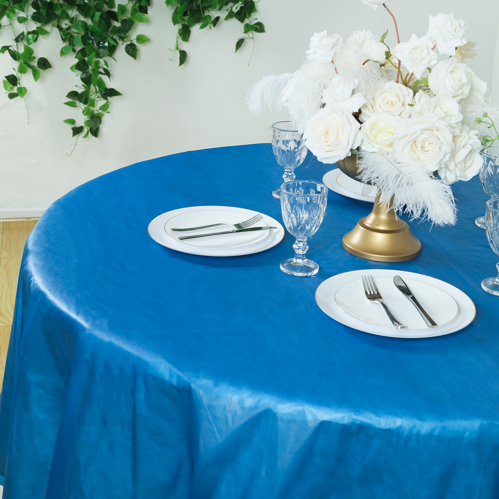 Special Offer! 5-Pack Durable Navy Blue Plastic Round Table Covers, 84