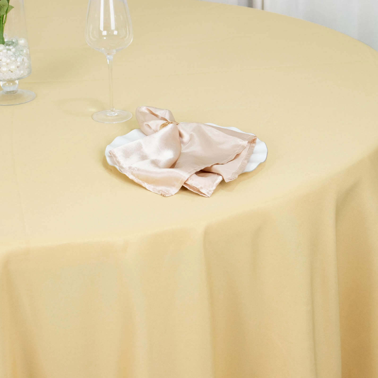 Champagne 108' Dia. Premium Polyester Wrinkle-Resistant 220GSM Round Tablecloth for Weddings and Parties