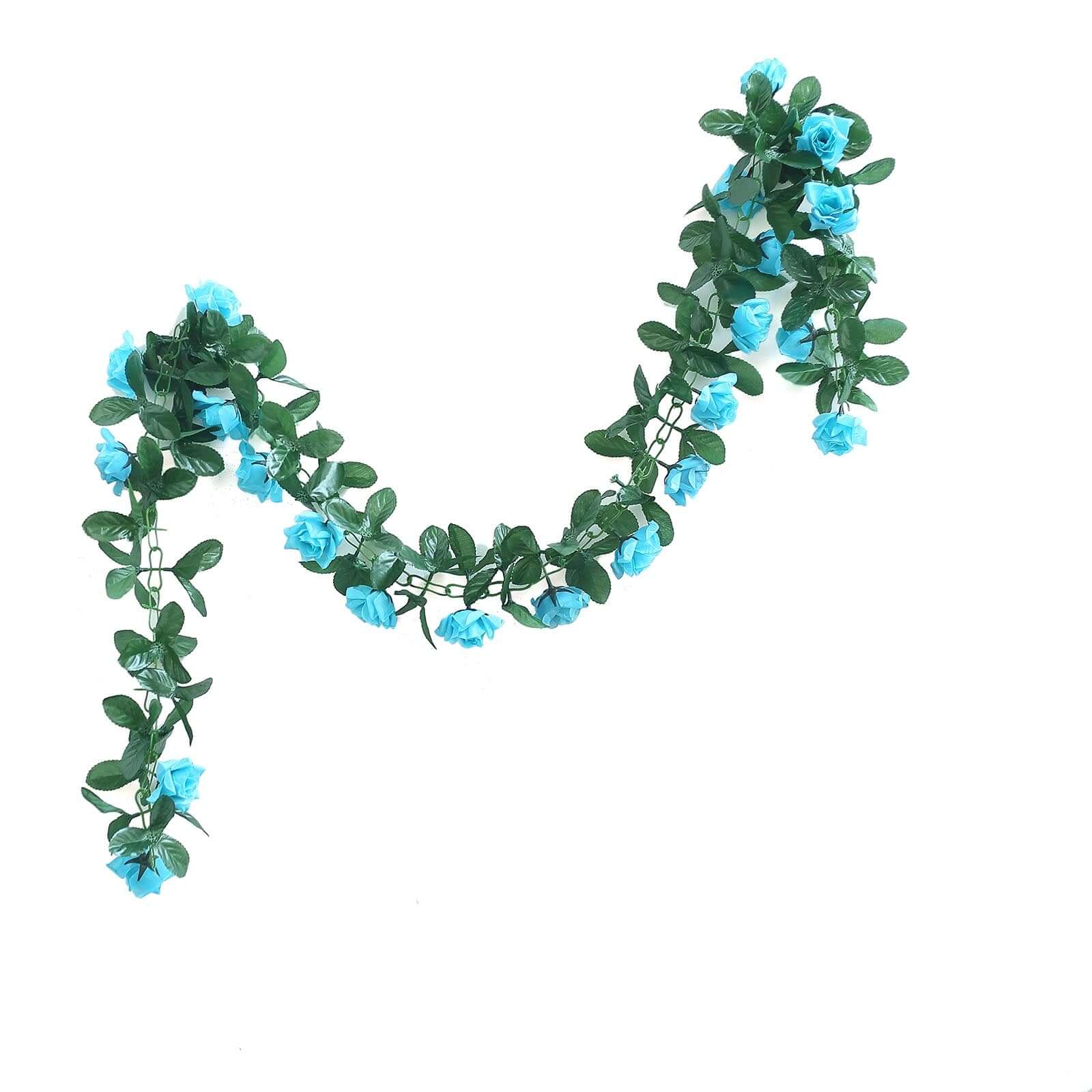 6ft UV-Protected Turquoise Artificial Silk Rose Garland - Ideal for Decor