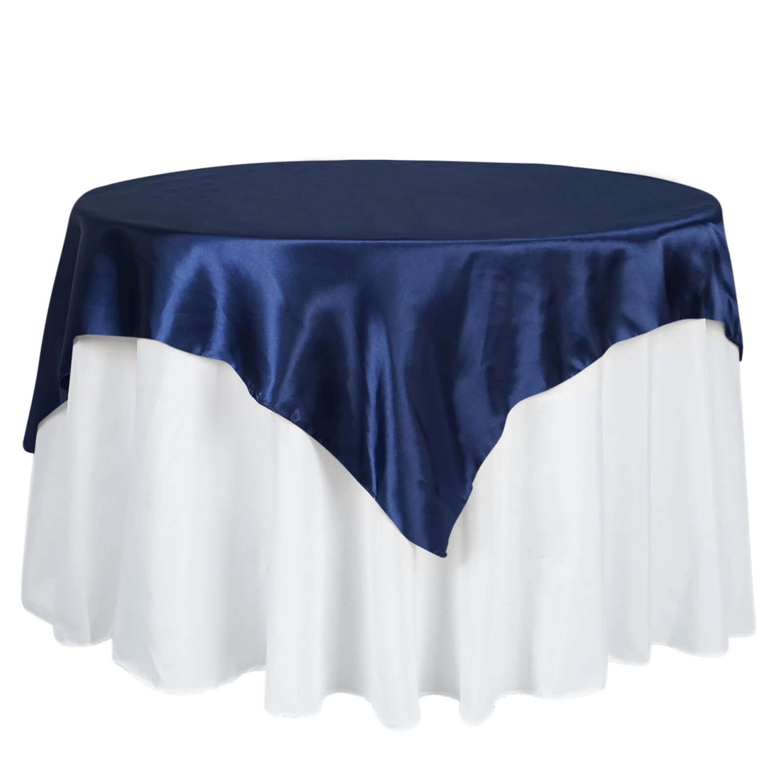 Navy Blue Satin 60x60 Square Table Overlay - Soft Silky Touch, Great for Decor