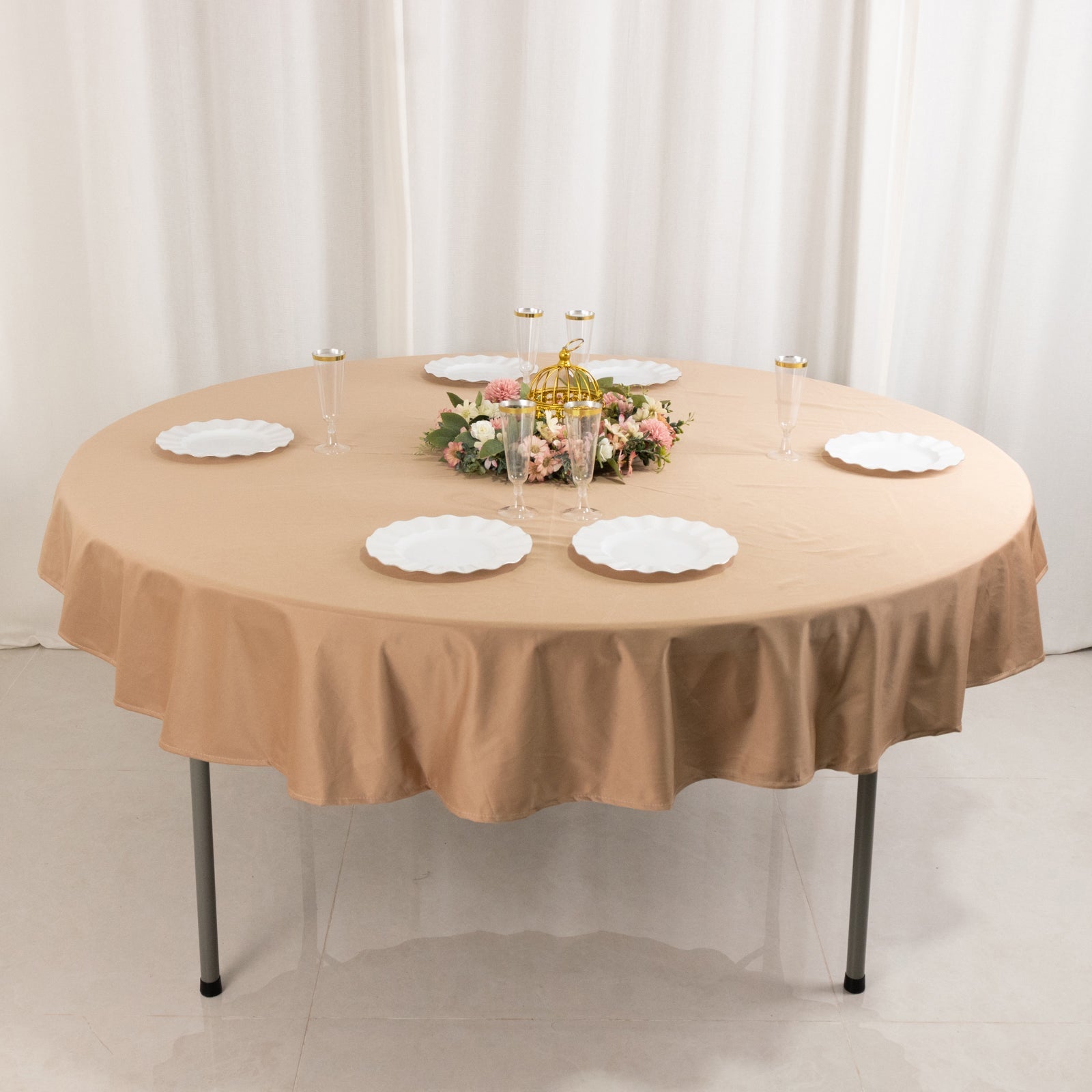 Nude 70-Inch Round Premium Scuba Tablecloth - Stain & Wrinkle Resistant