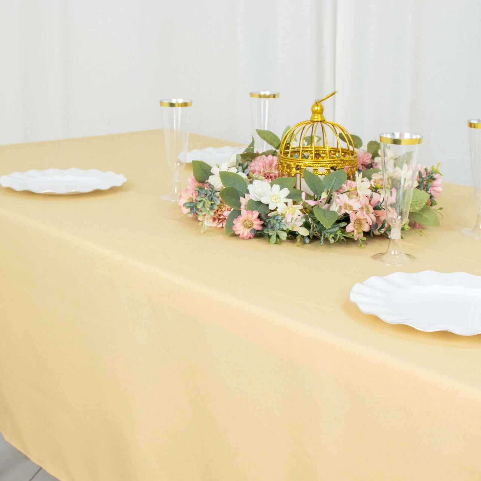Durable 220GSM Wrinkle-Resistant Premium Polyester 60x102 Rectangle Champagne Tablecloth
