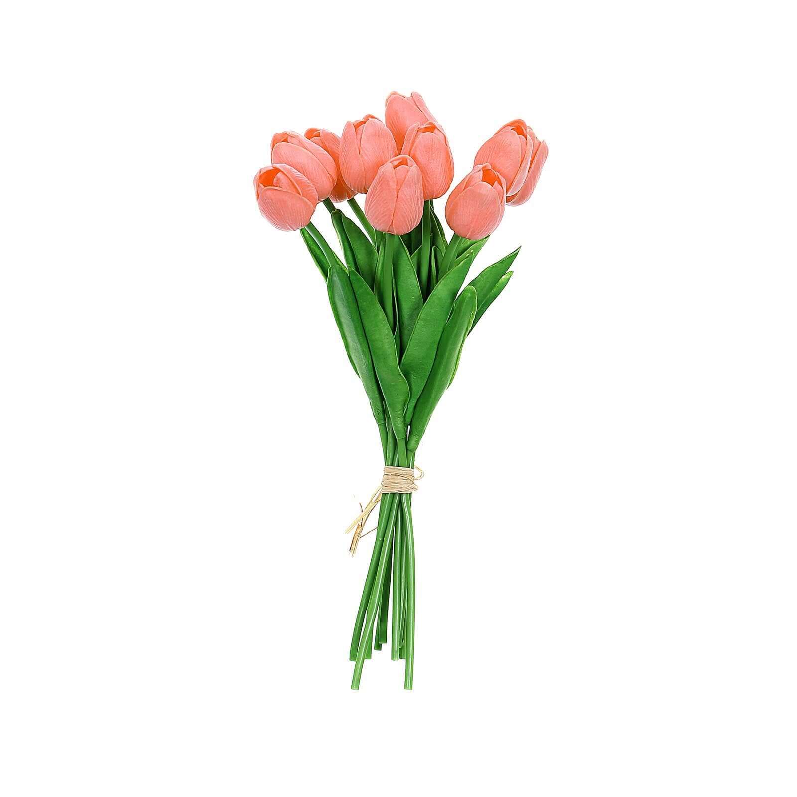 Hot Sale! 10 Stems Coral Artificial Foam Tulip Flower Bouquets, 13 Inches Tall