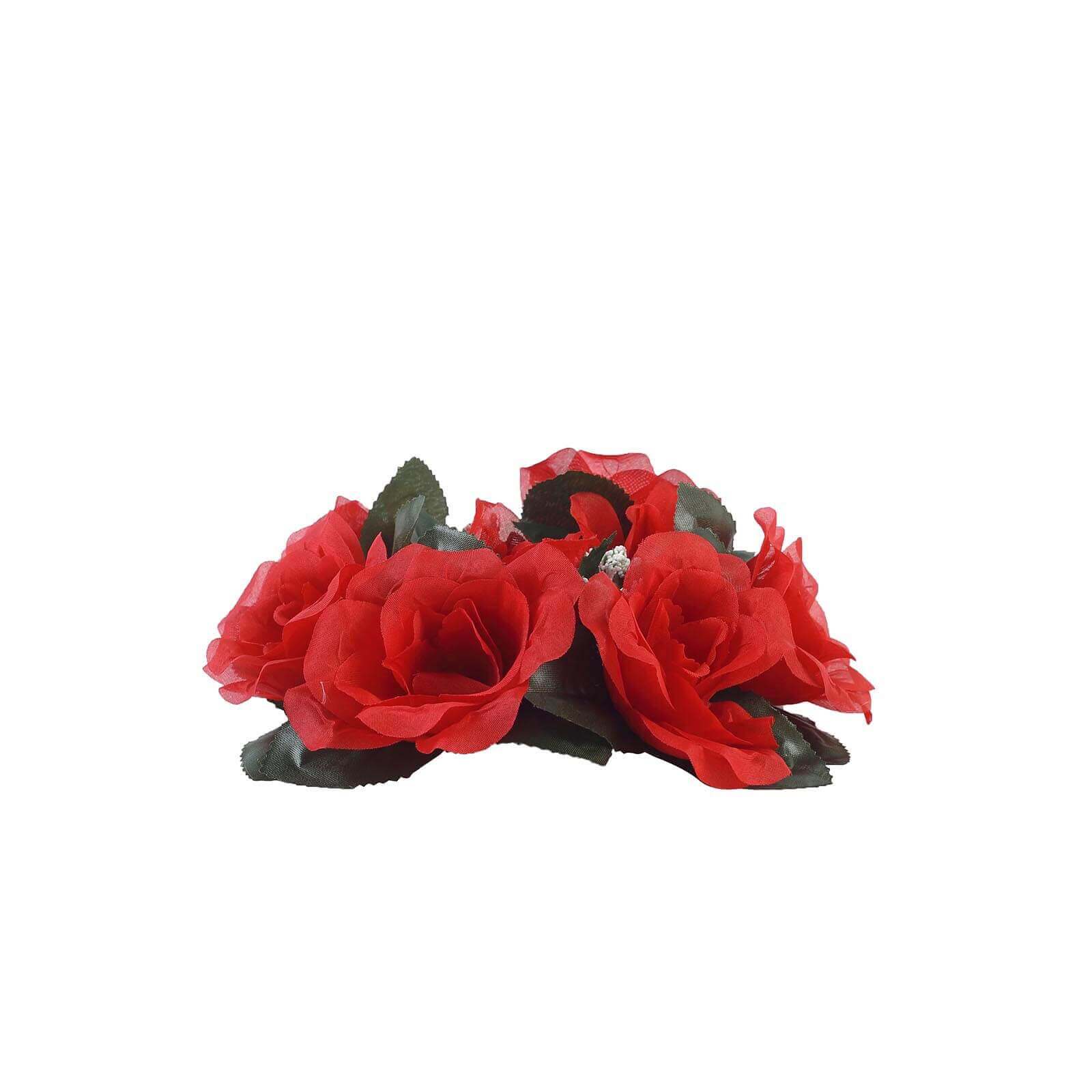Hot Deal! 4-Pack Artificial Silk Floral Candle Rings with 3 Red Roses