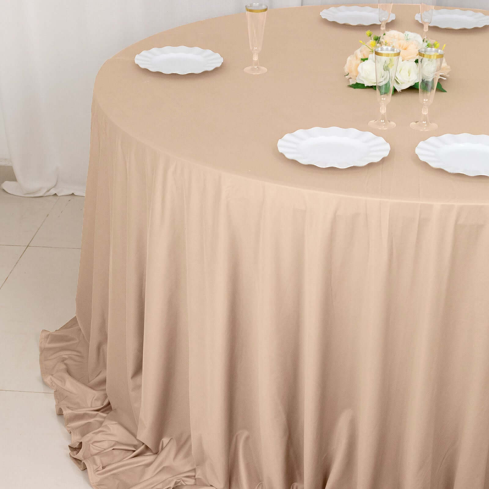 Nude Premium Scuba 132' Round Tablecloth - Wrinkle & Stain Resistant