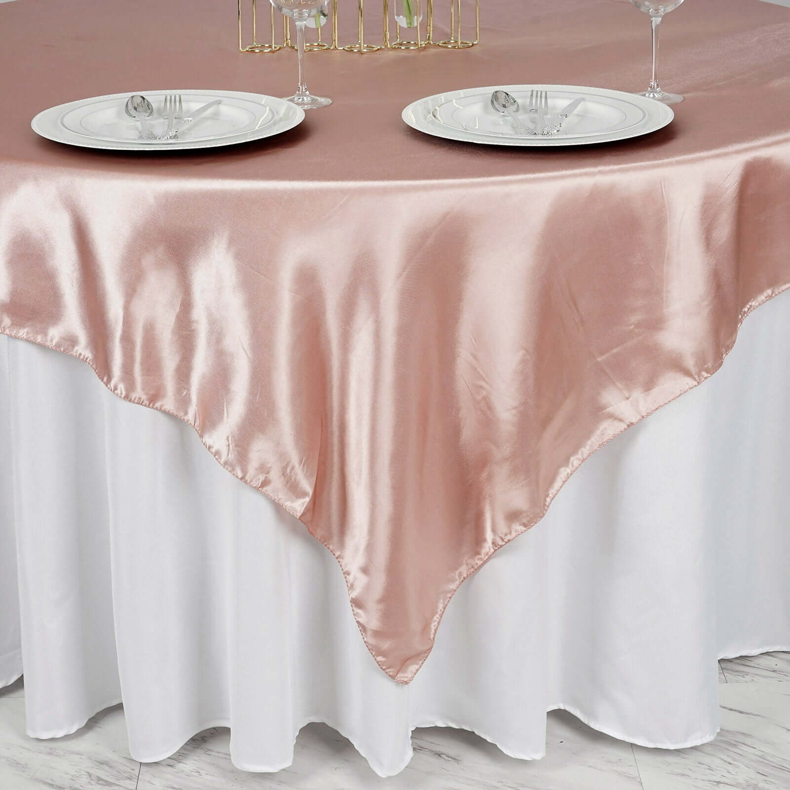 Dusty Rose Satin Square Table Overlay 72x72 - Smooth Finish Table Cover